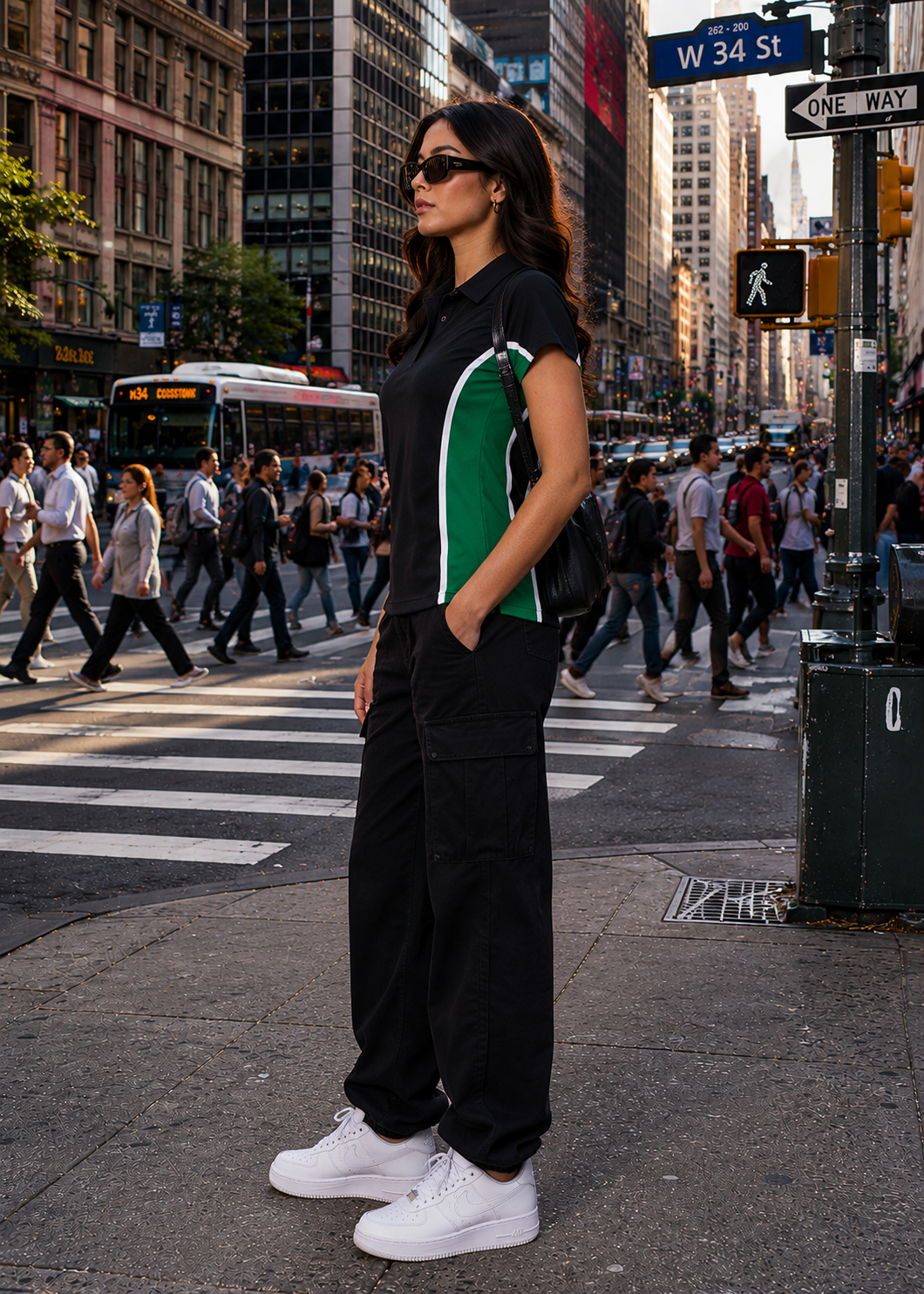 Falcon-Women FLN V Neck Polo Shirts Black/Green