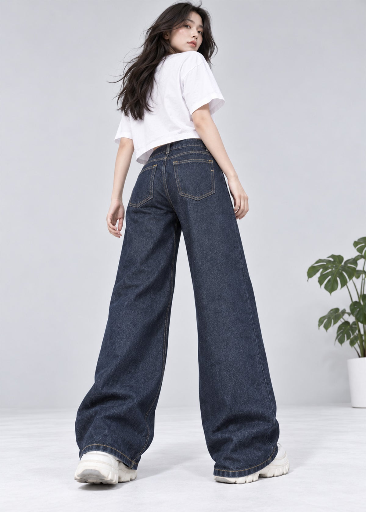 River Island Women Wide Leg Jeans Dark Blue US 756