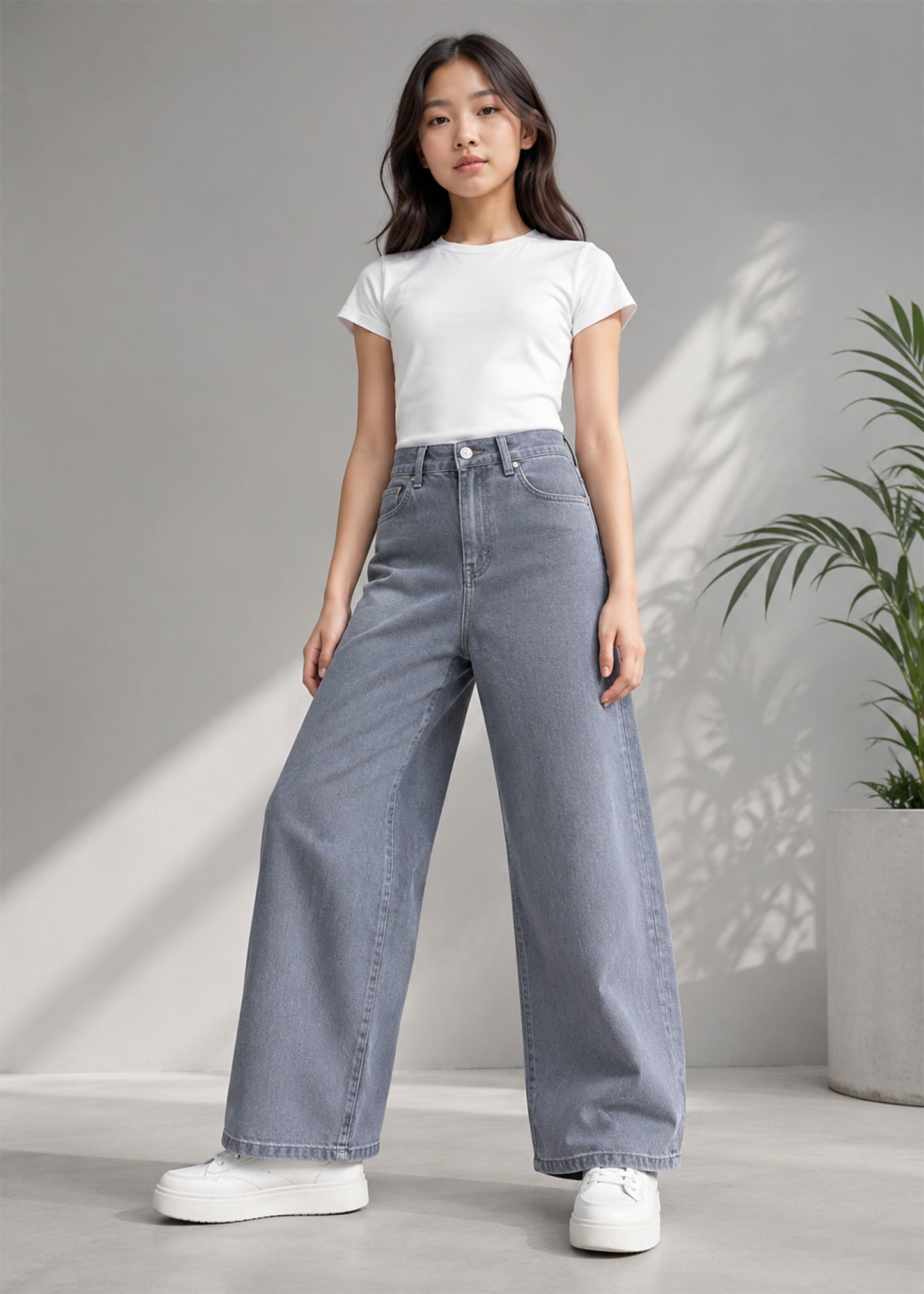 Cat & Jack Girls Wide Leg Jeans Dark Grey INT 649