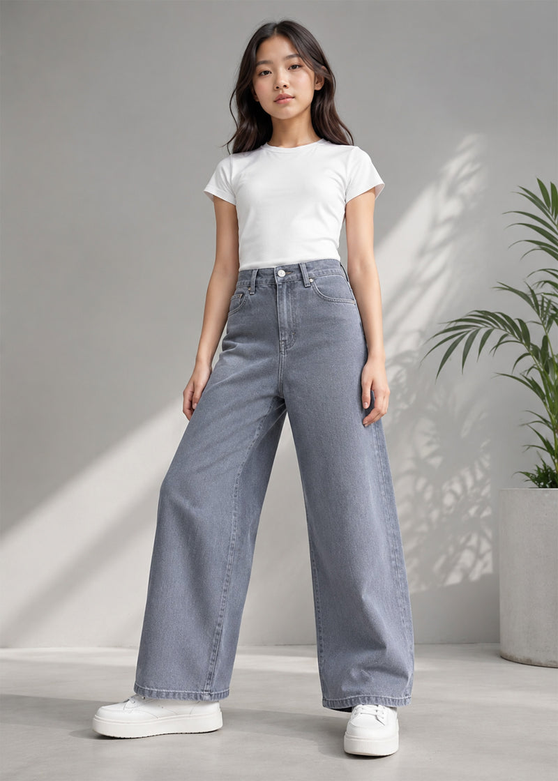Cat & Jack Girls Wide Leg Jeans Dark Grey INT 649
