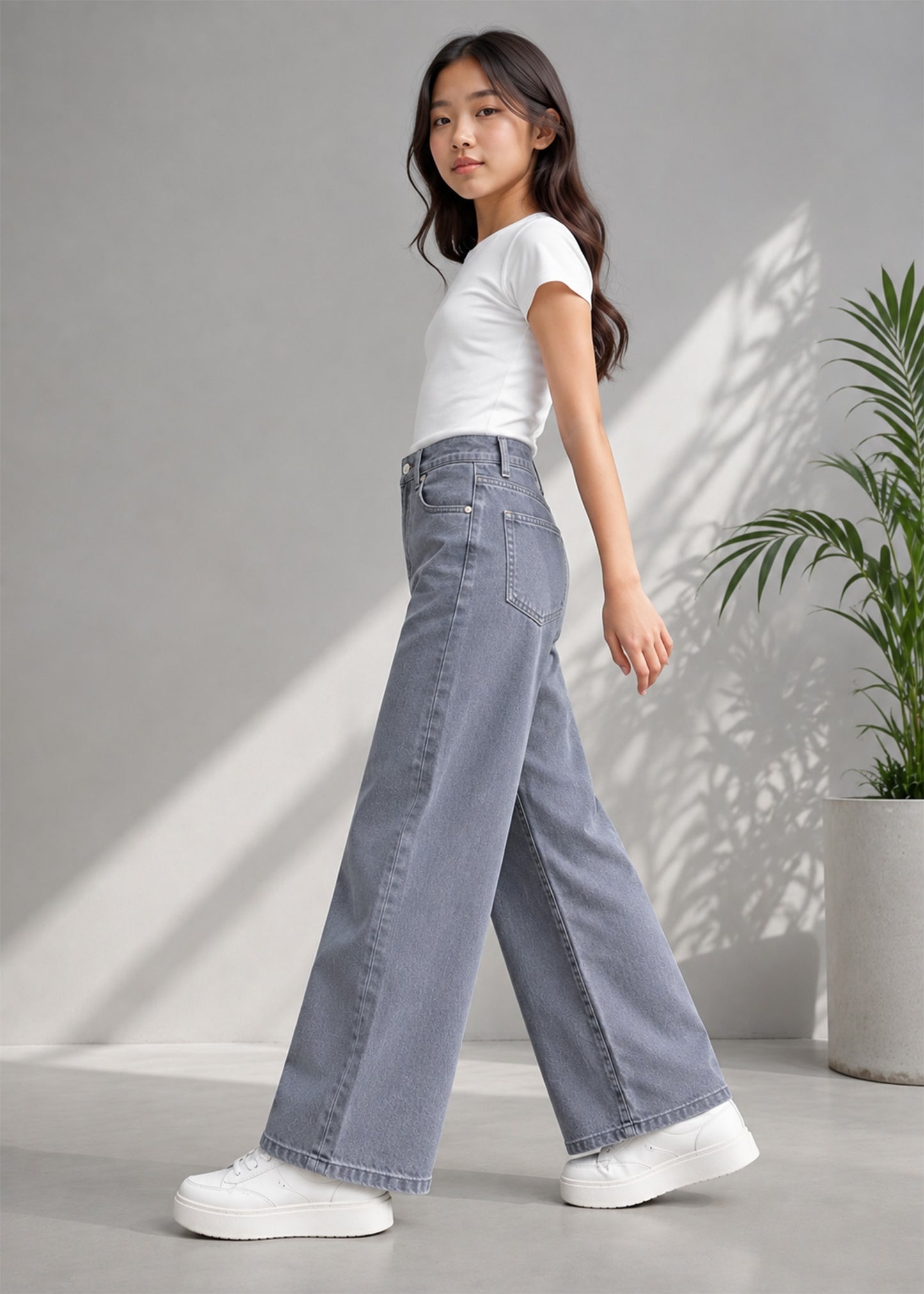Cat & Jack Girls Wide Leg Jeans Dark Grey INT 649