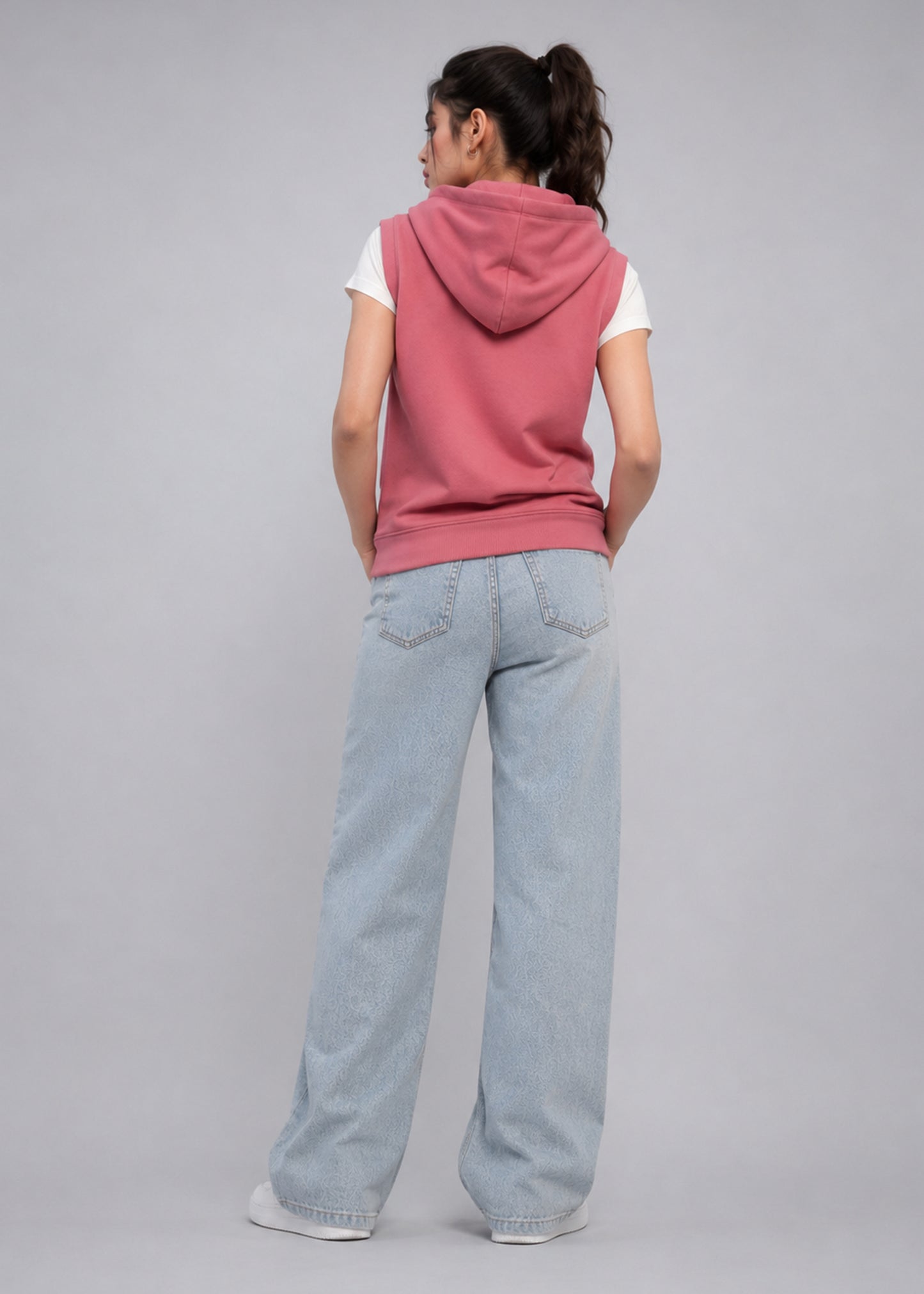Hopenotout Women Sleeveless Zip-Up Hoodie Vest Dusty Rose 720