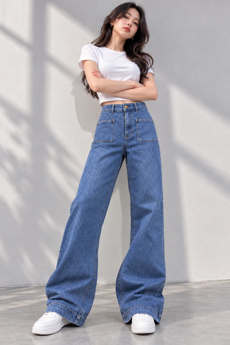 F&F-Women Wide Flared Light Blue Stretch Denim 856