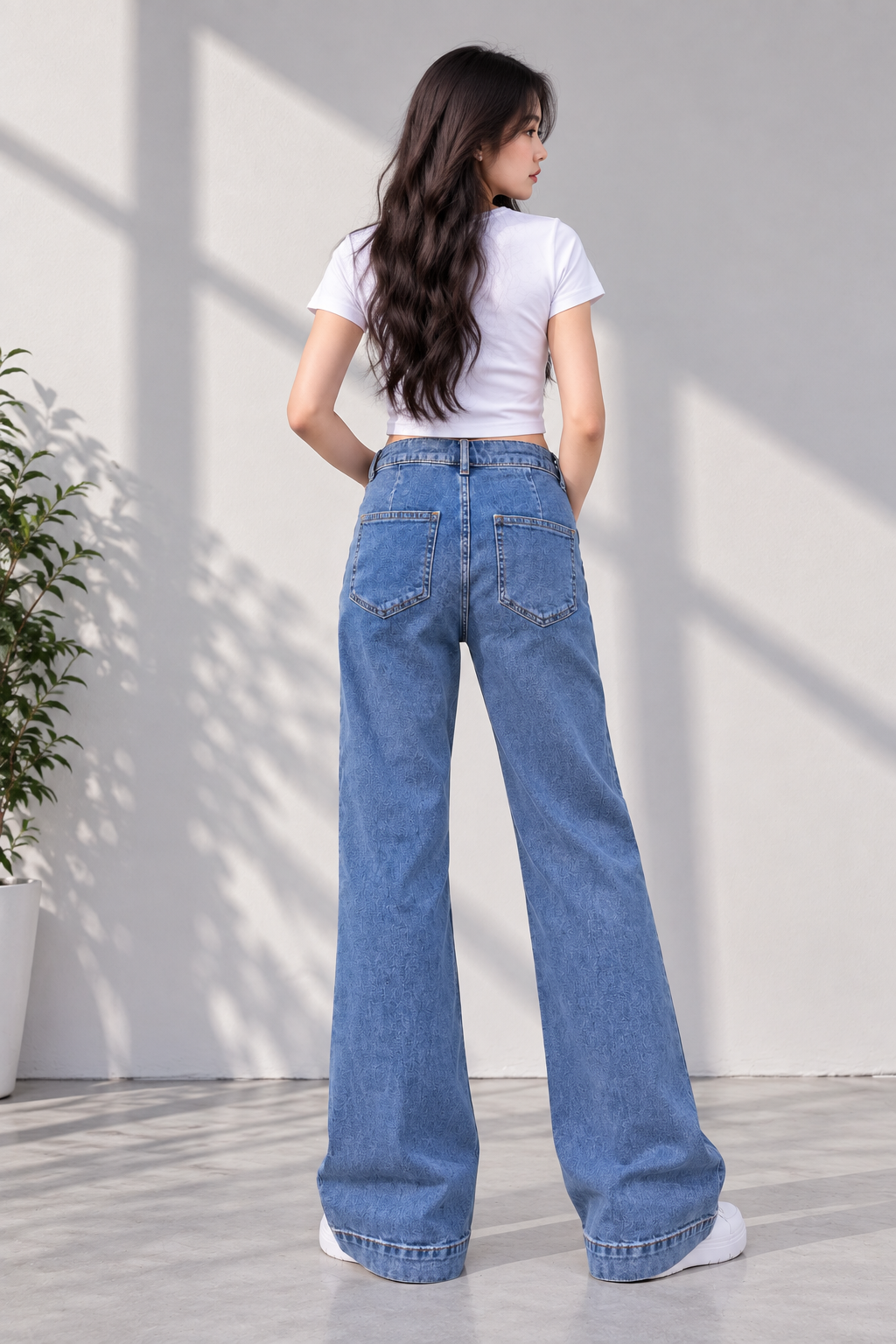 F&F-Women Wide Flared Light Blue Stretch Denim 856