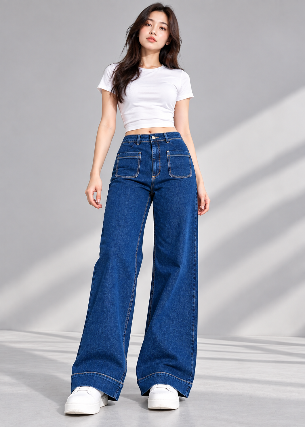 F&F-Women Wide Flared Dark Blue Stretch Denim 853