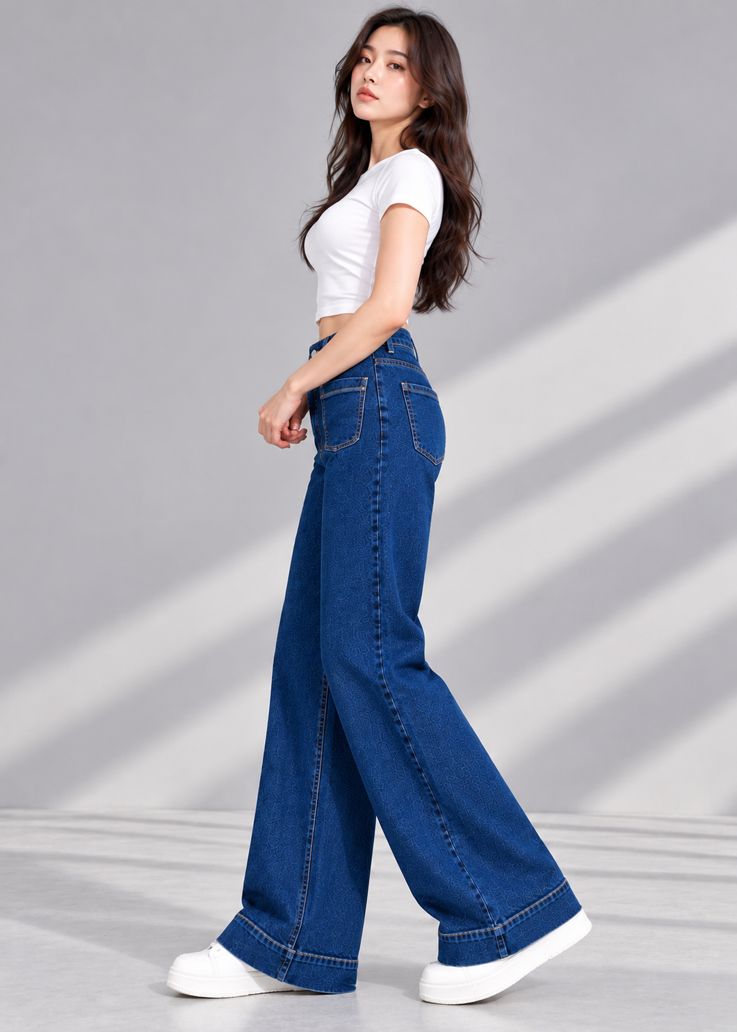 F&F-Women Wide Flared Dark Blue Stretch Denim 853