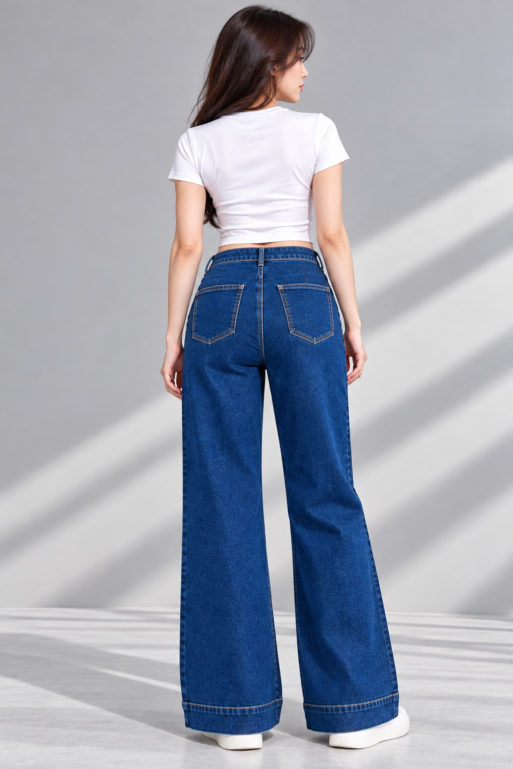 F&F-Women Wide Flared Dark Blue Stretch Denim 853