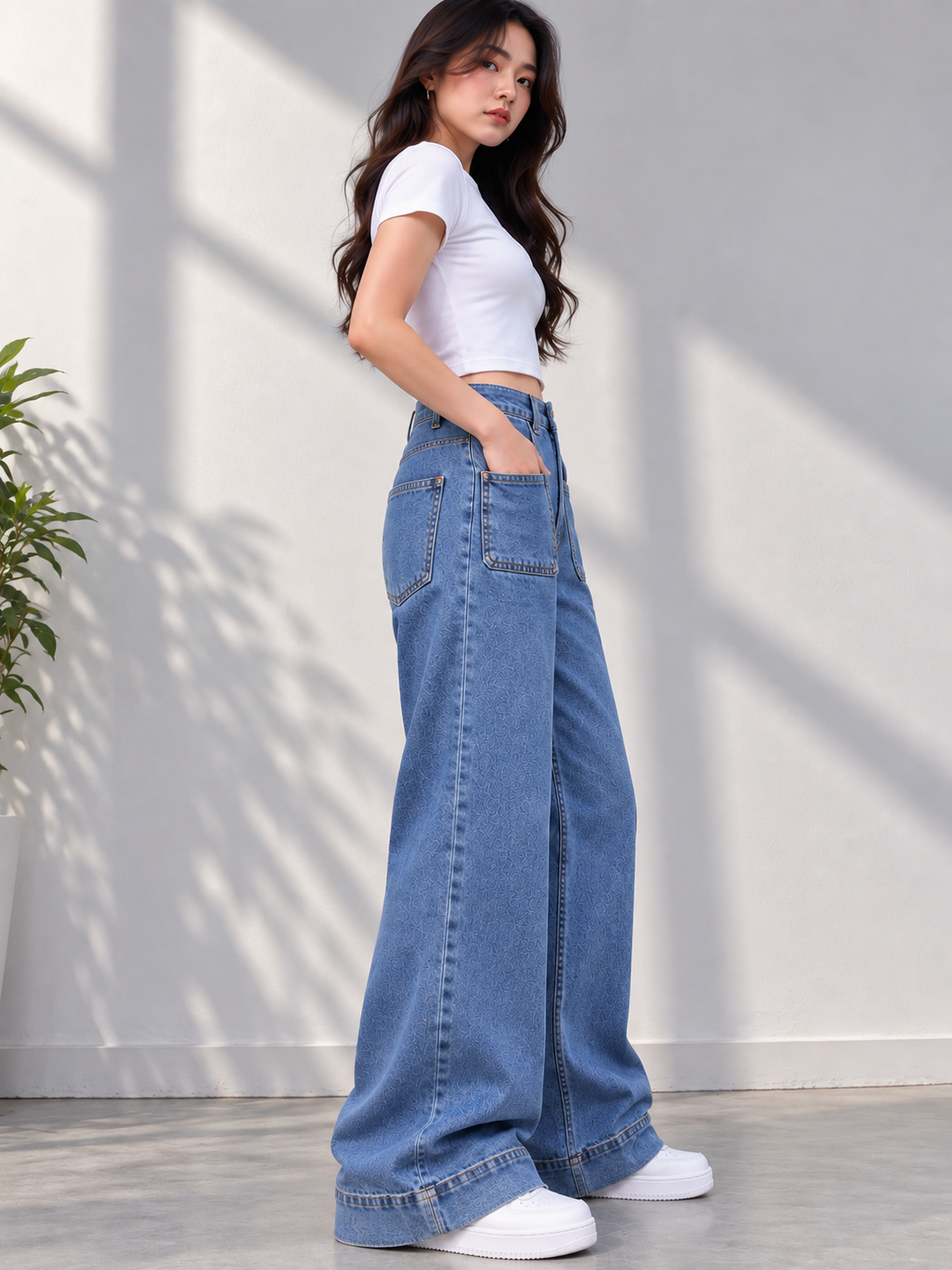 F&F-Women Wide Flared Light Blue Stretch Denim 856