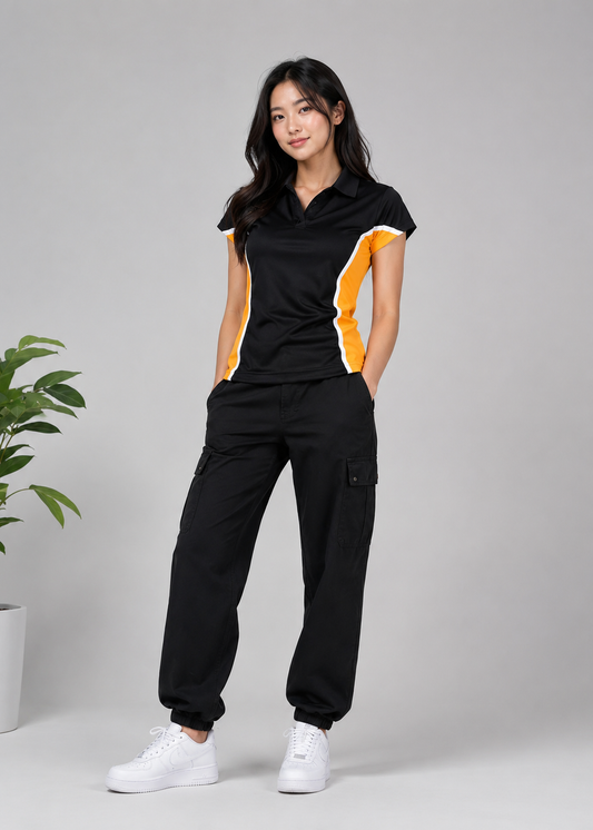 Falcon-Women FLN V Neck Polo Shirts Black/Orange