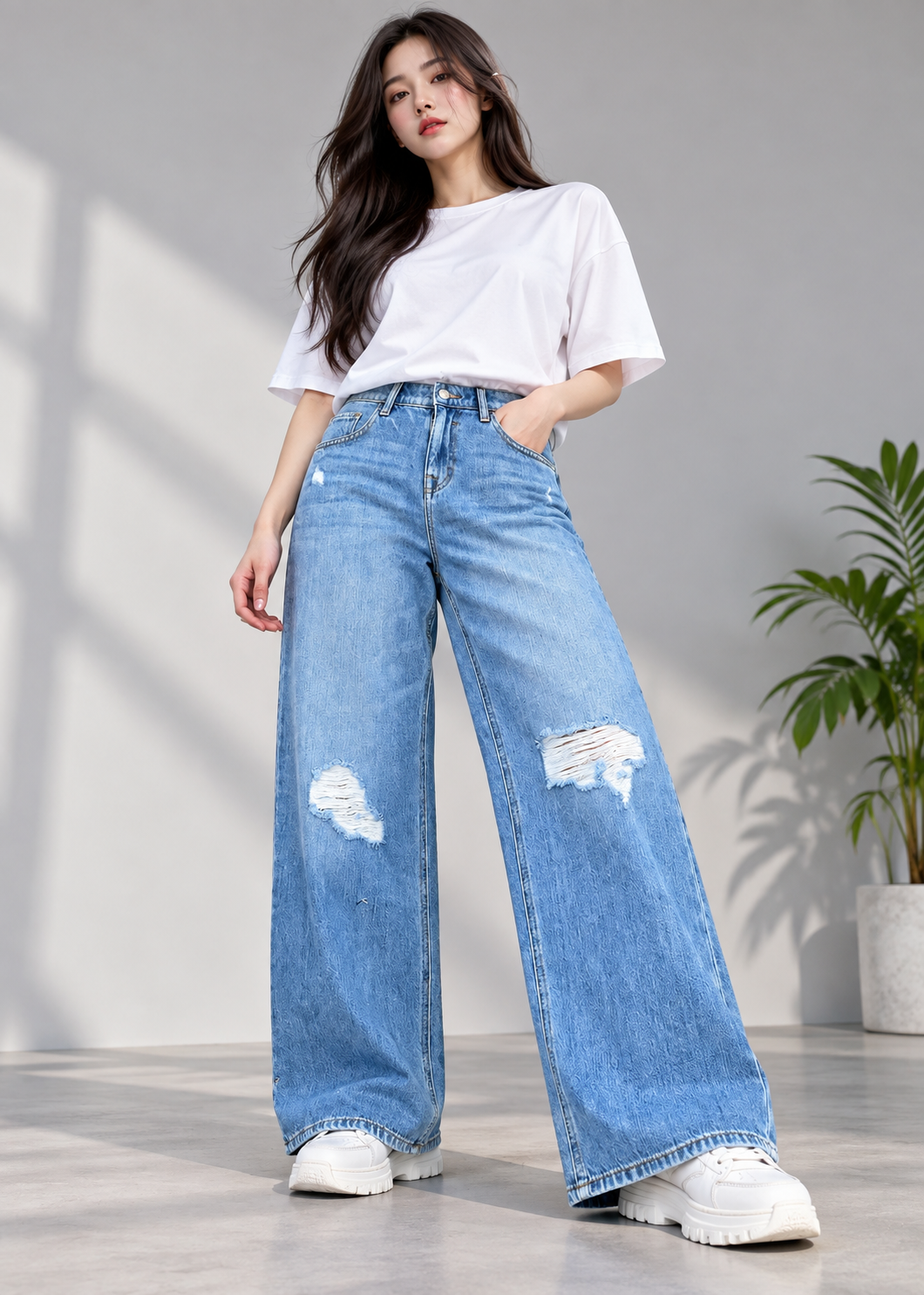 Forever-Women Loose Fit Non Stretch Grinding Denim 859
