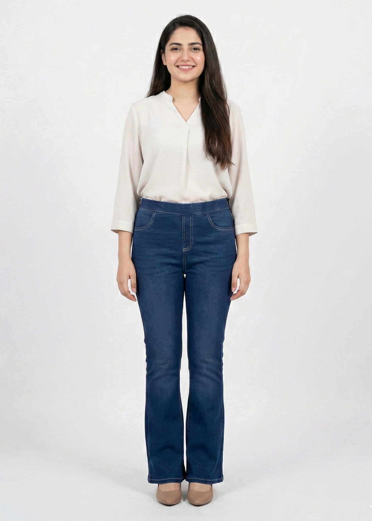 gina-Bootcut Cotton Jeans Jegging- Blue - 01