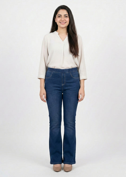 gina-Bootcut Cotton Jeans Jegging- Blue - 01
