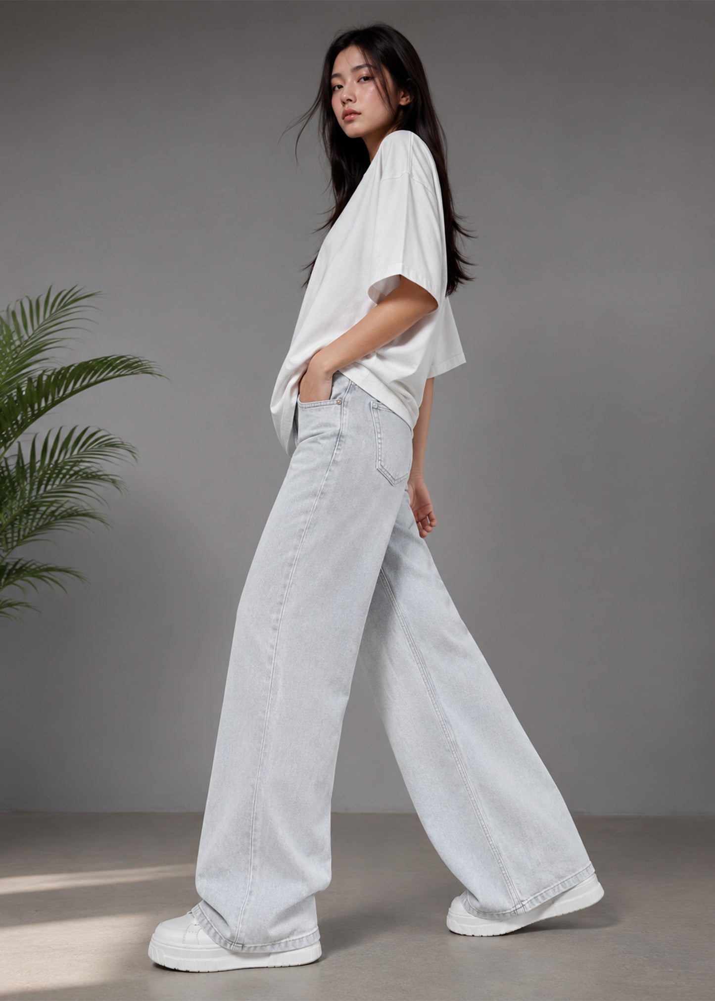 H&M Women Wide Leg Jeans Grey US 640