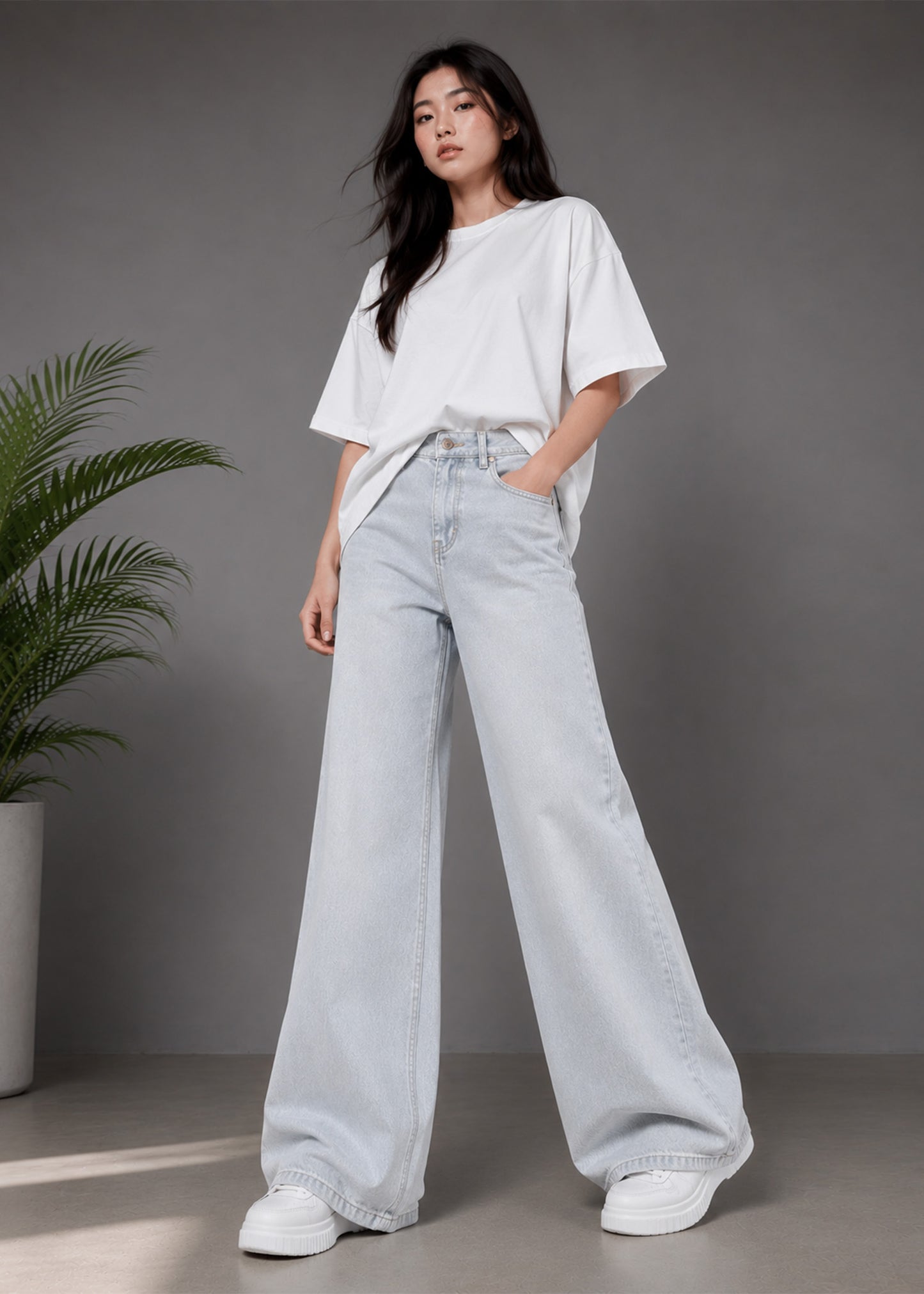 H&M Women Wide Leg Jeans Grey US 640