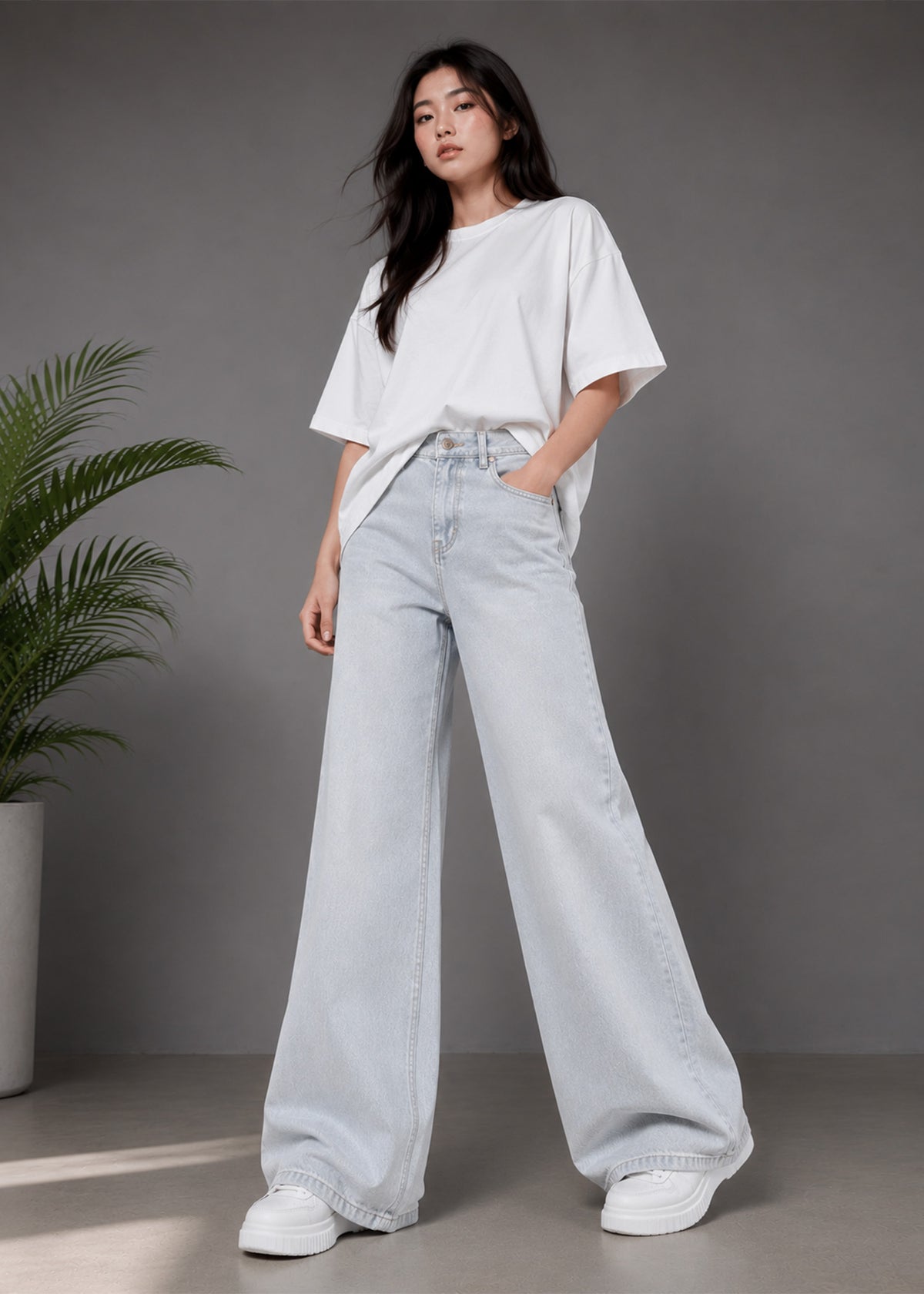 H&M Women Wide Leg Jeans Grey US 640