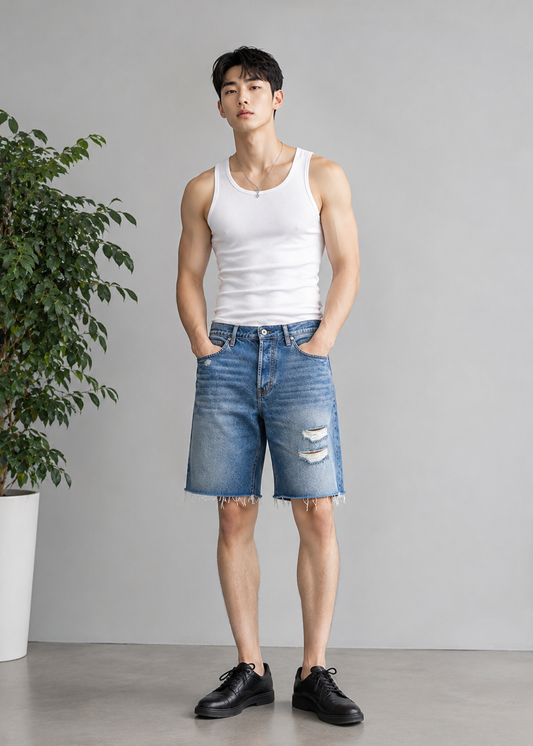 H&M-Men Jeans Shorts Blue US 01