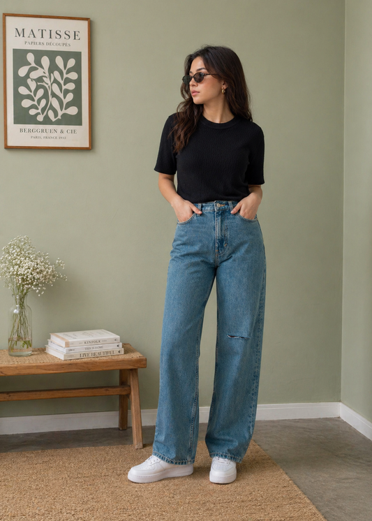 H&M-High Rise Wide Leg Jean -US 809