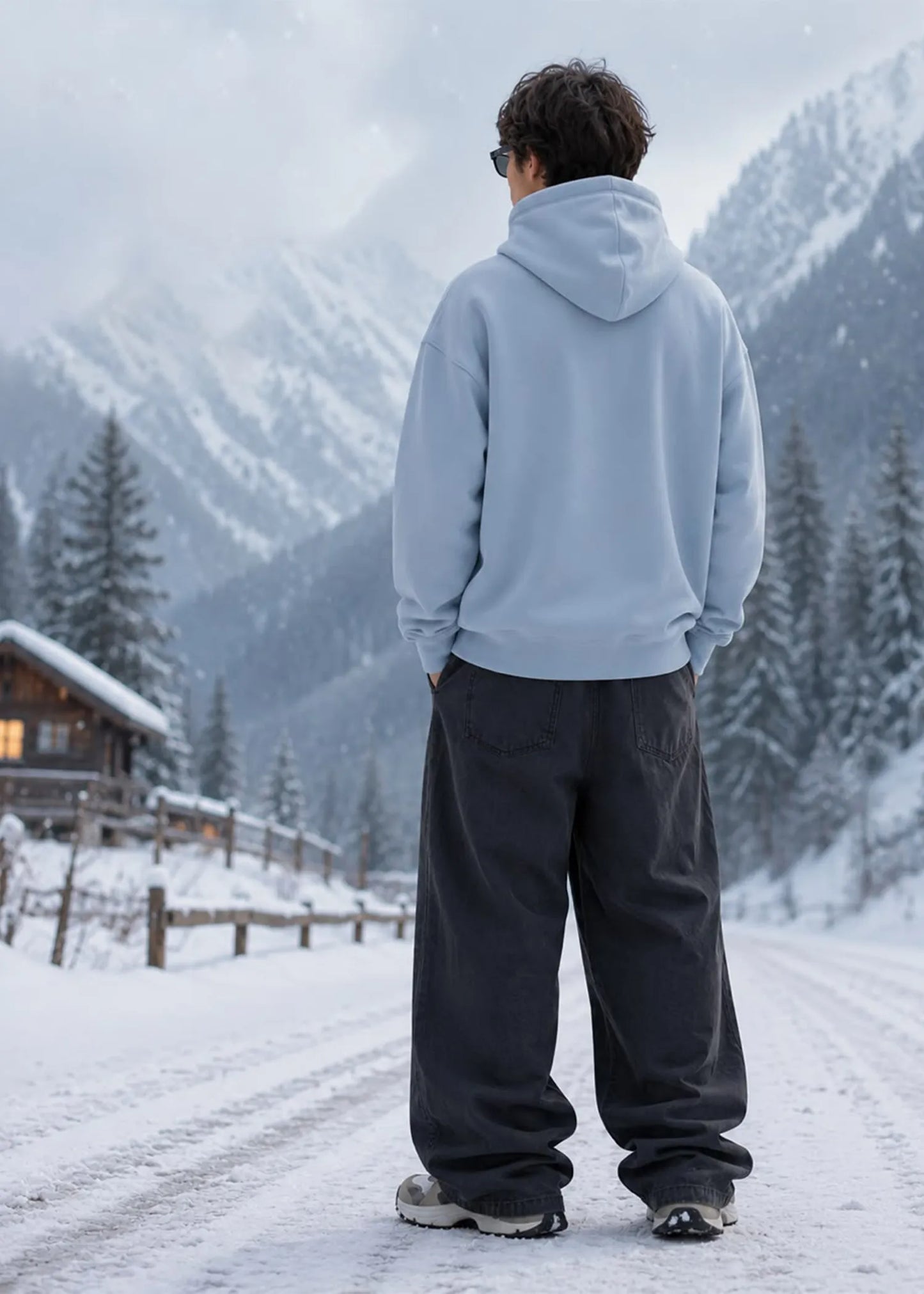 Pull&Bear Men Drop Shoulder Hoodie Ice Blue 608