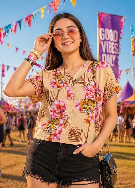 Pakistani Brands LO-Women Roses Half Sleeve Loose Fit Top