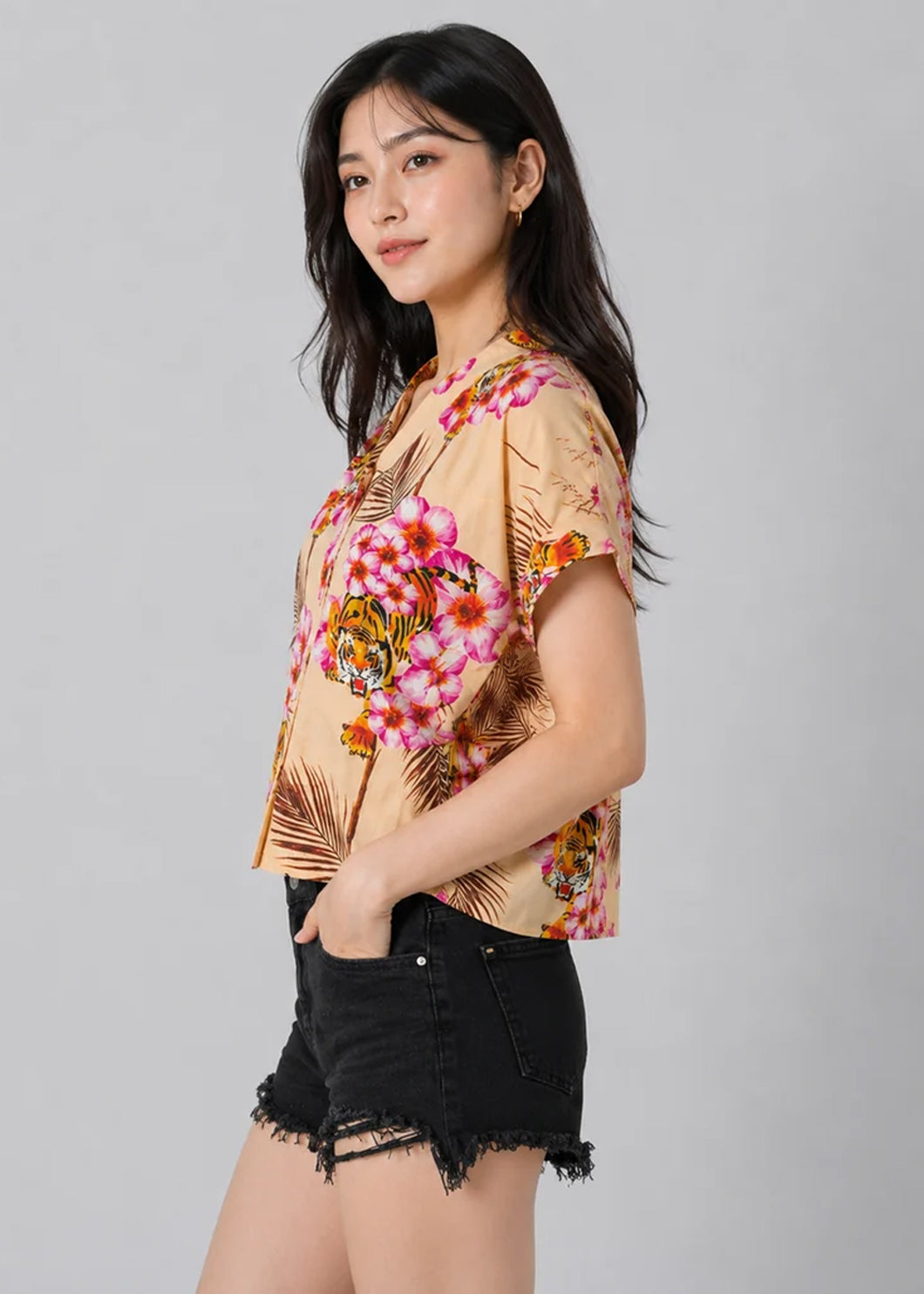Pakistani Brands LO Women Roses Half Sleeve Loose Fit Top