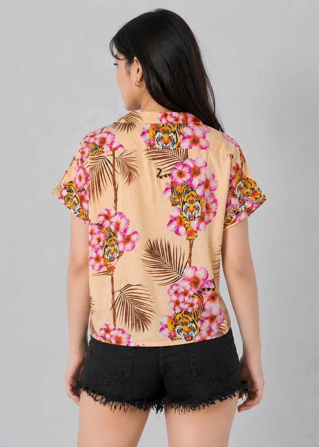 Pakistani Brands LO Women Roses Half Sleeve Loose Fit Top