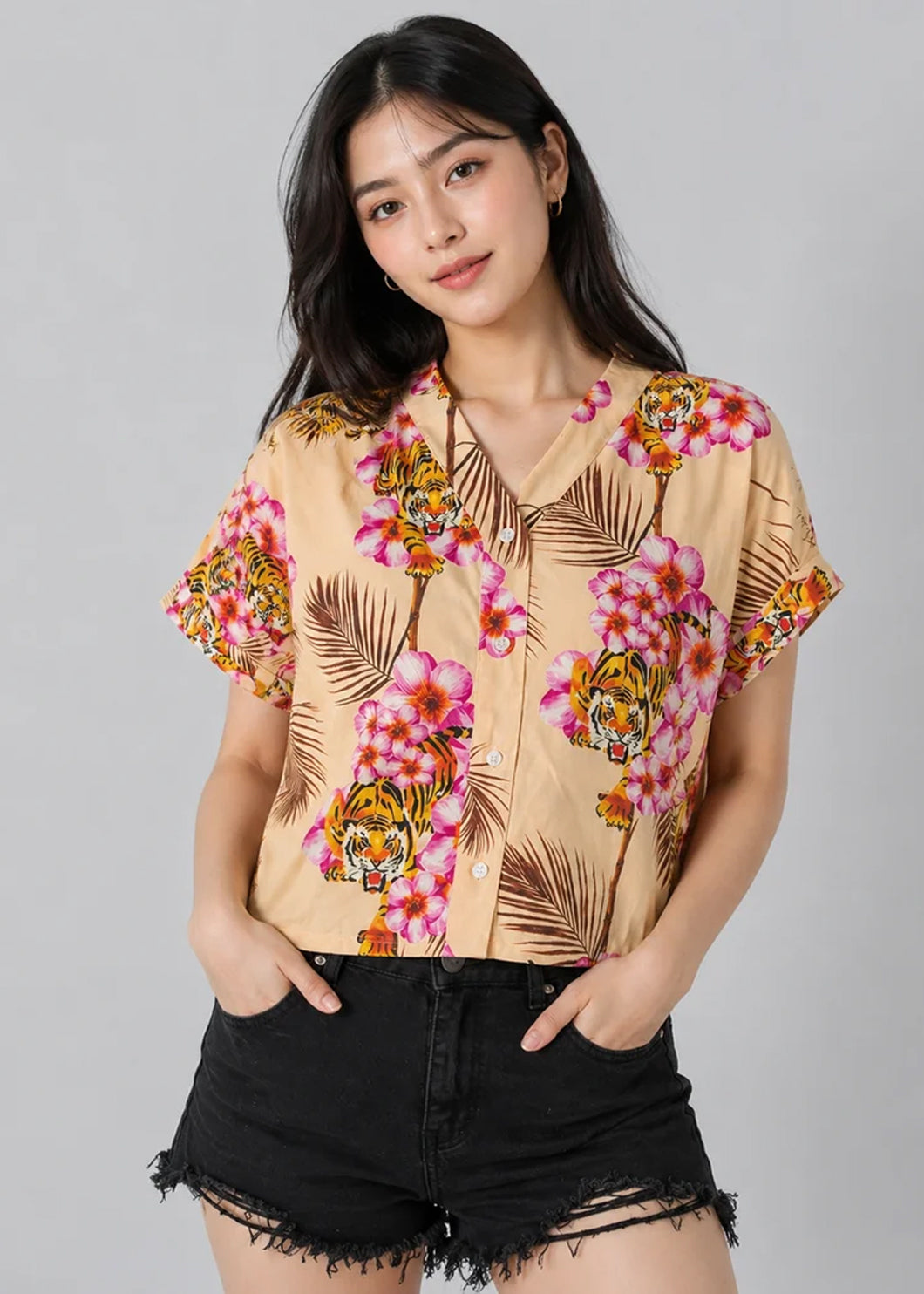 Pakistani Brands LO Women Roses Half Sleeve Loose Fit Top