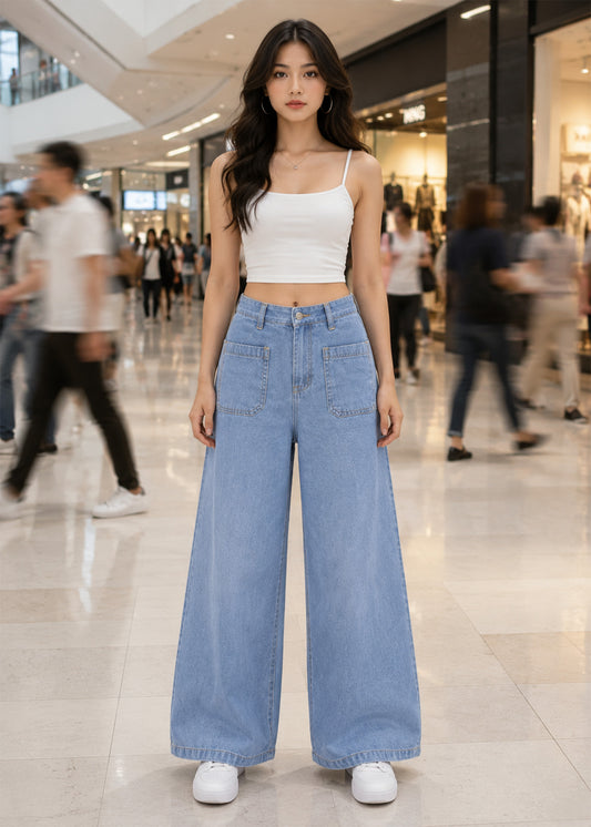 Reserved-Women Wide Leg Rsevd Jeans Light Blue 518