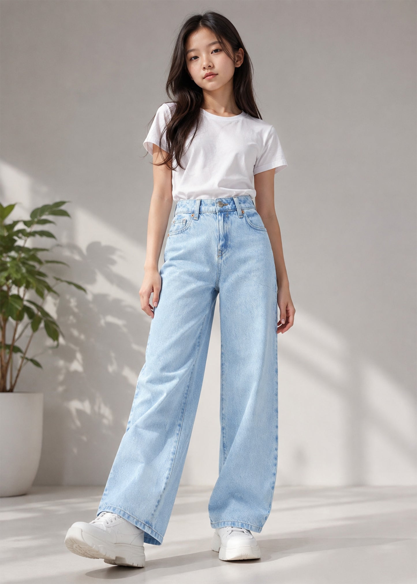 Cat & Jack Girls Wide Leg Jeans Light Blue INT 648