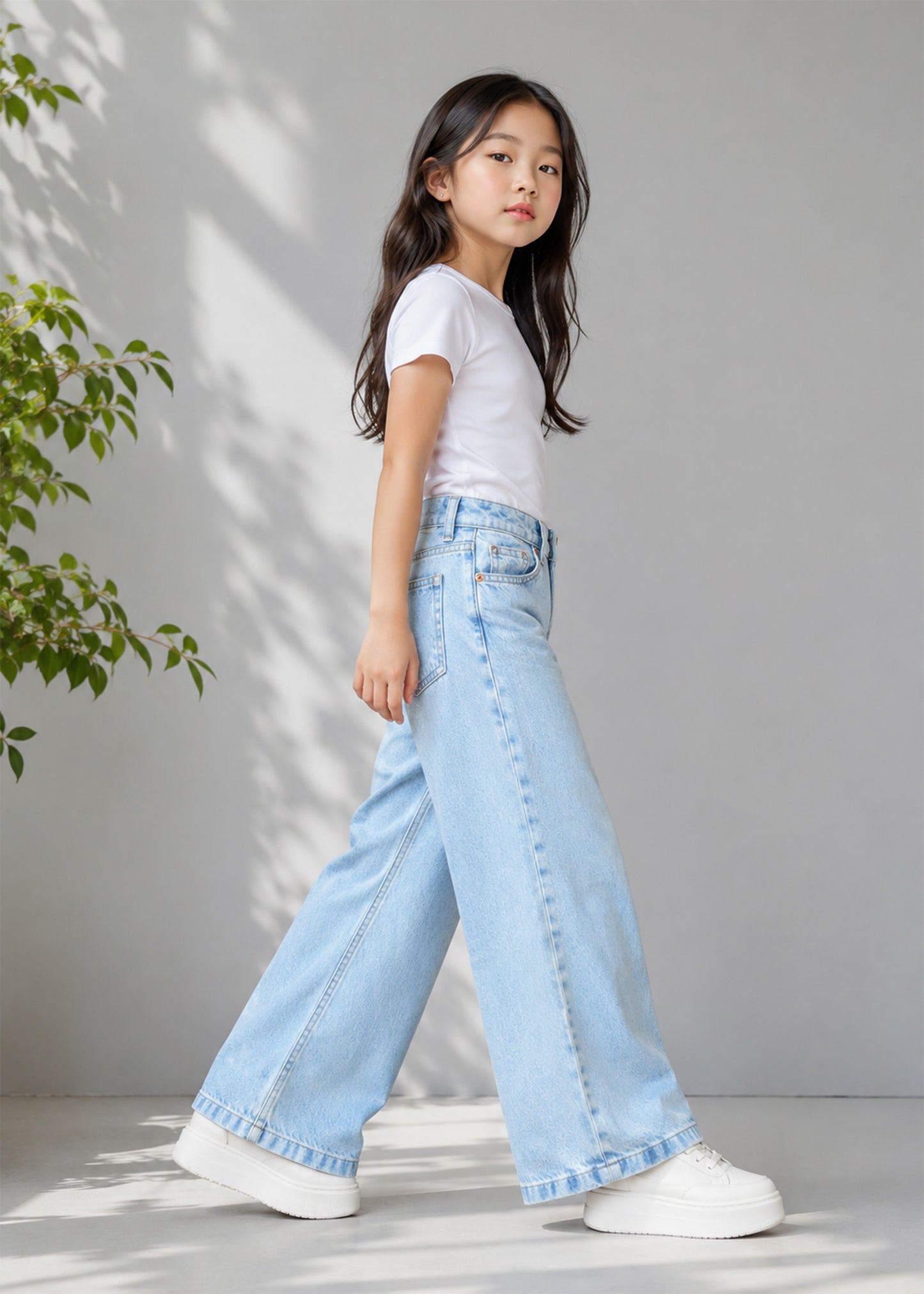 Cat & Jack Girls Wide Leg Jeans Light Blue INT 648