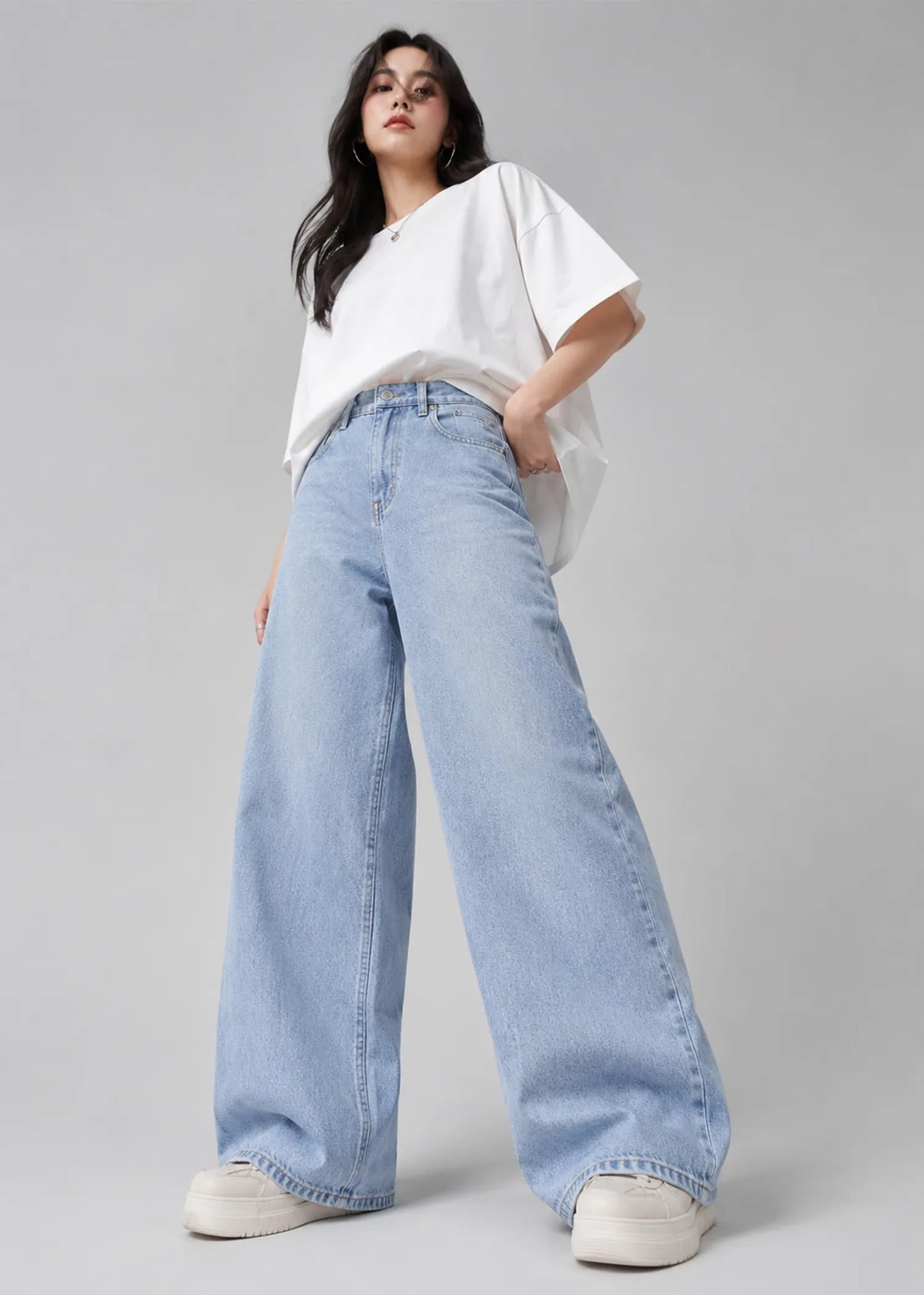 H&M Women Wide Leg Jeans Light Blue US 622