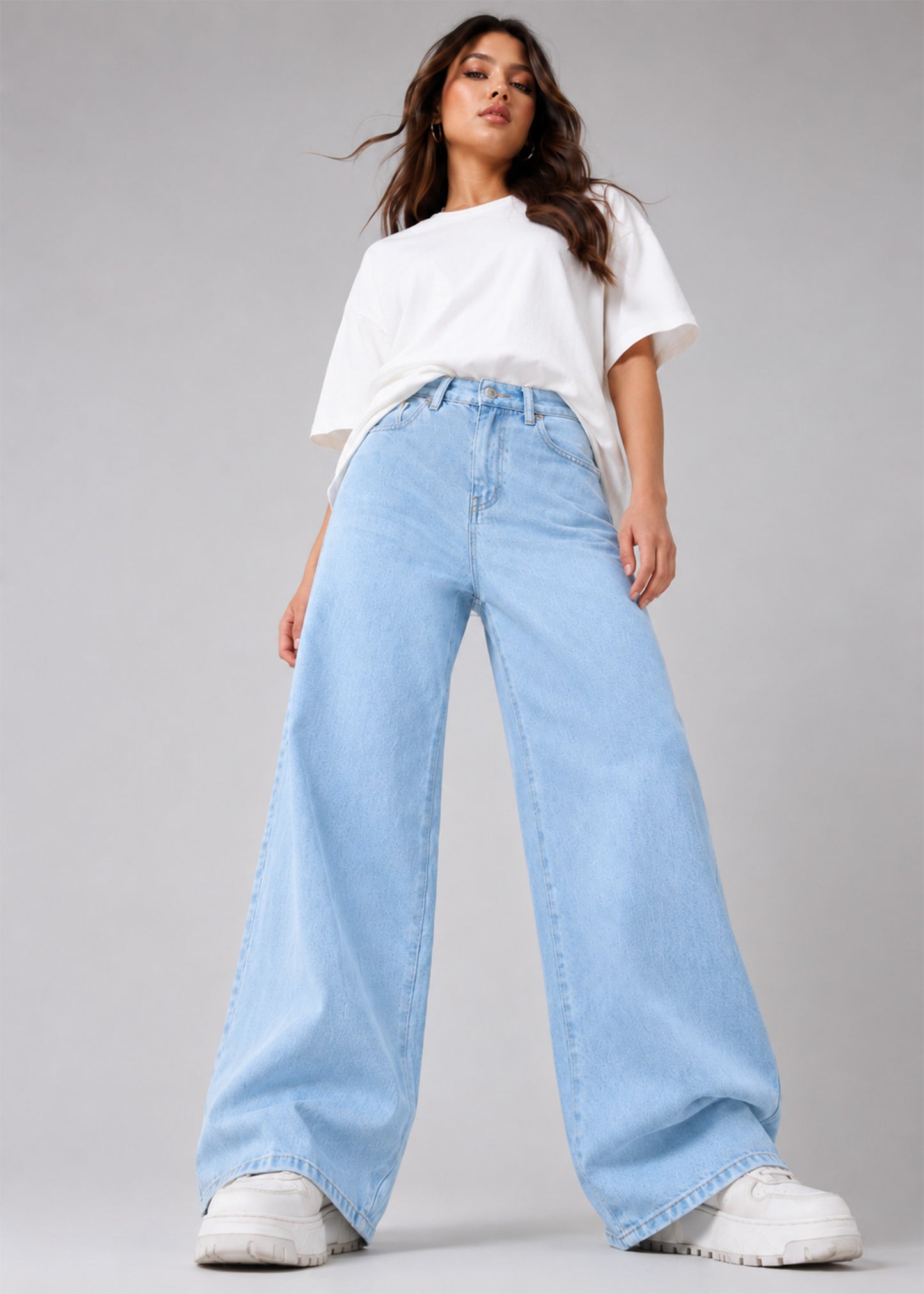 H&M Women Wide Leg Jeans Light Blue US 632