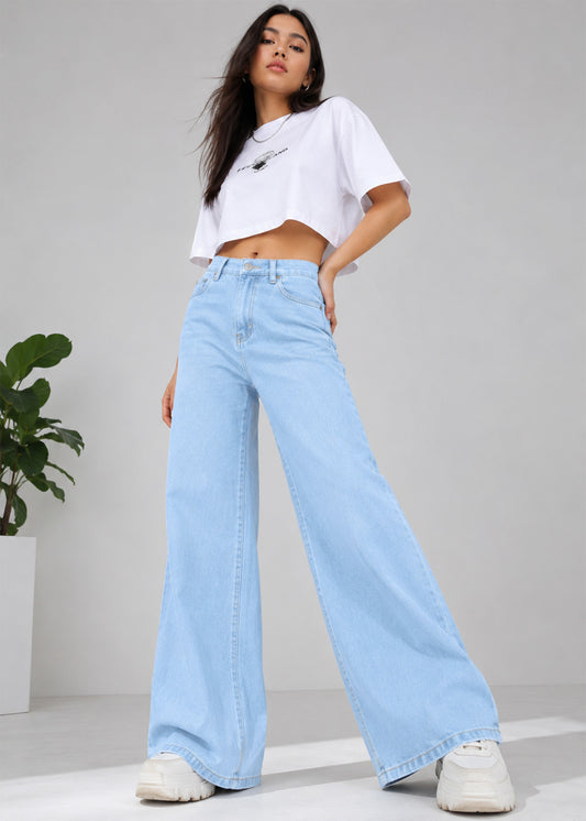 H&M Women Wide Leg Jeans Light Blue US 687