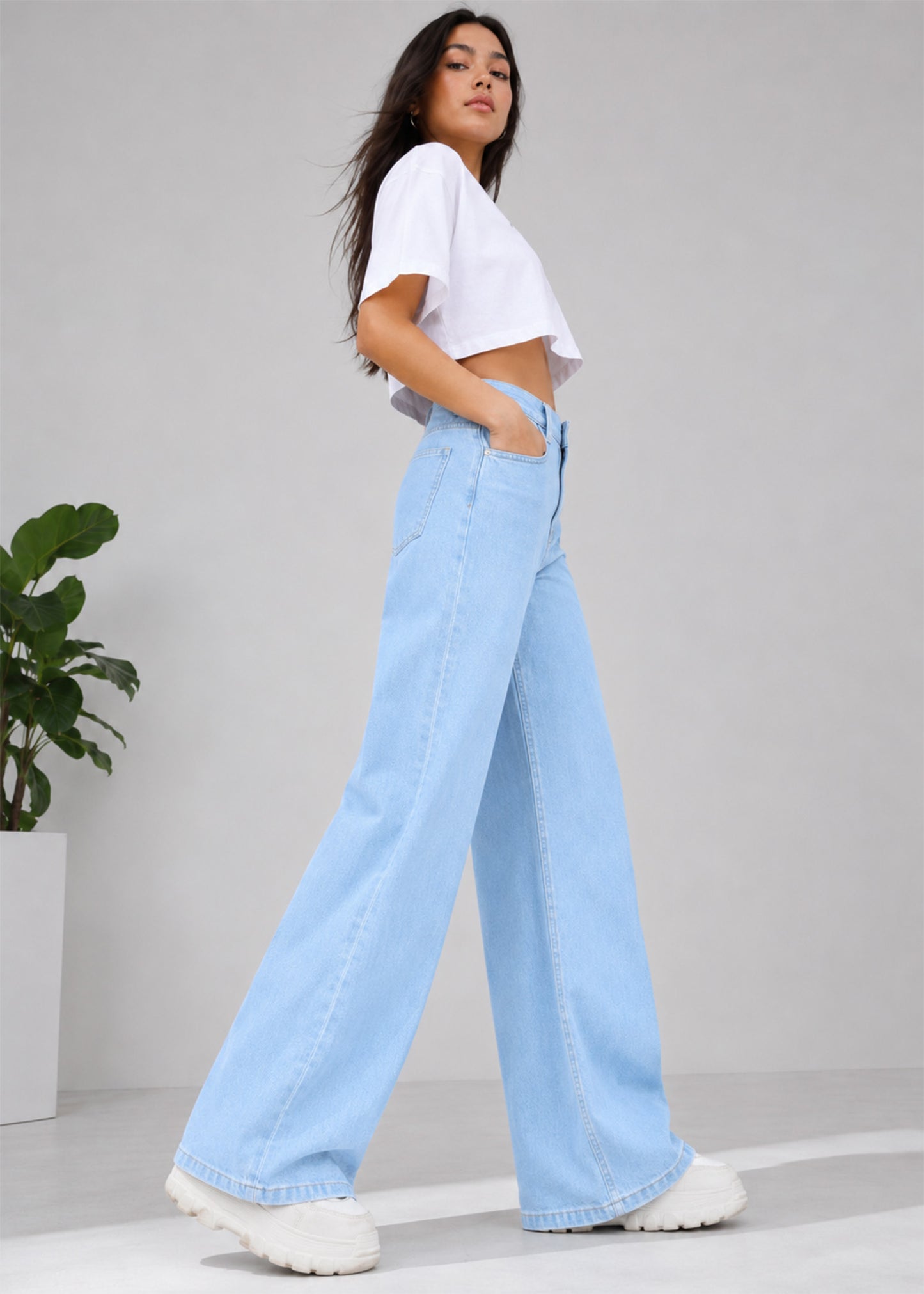 H&M Women Wide Leg Jeans Light Blue US 687