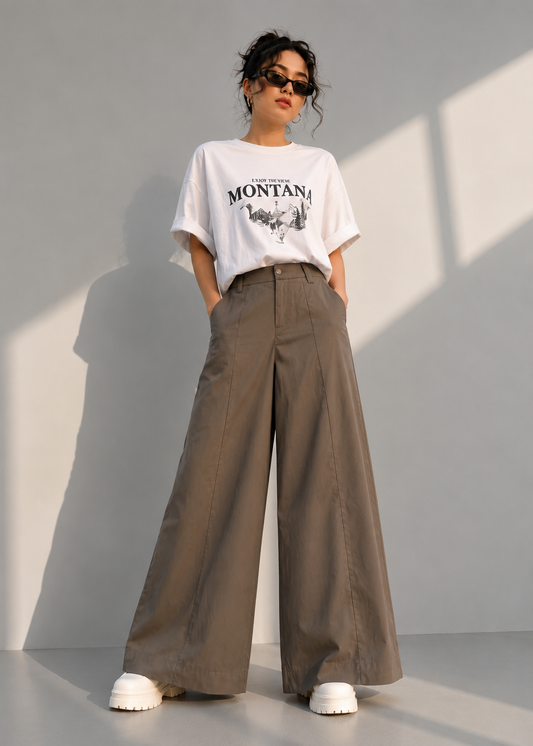 MAG-Women Palazzo Wide Leg pants Brown