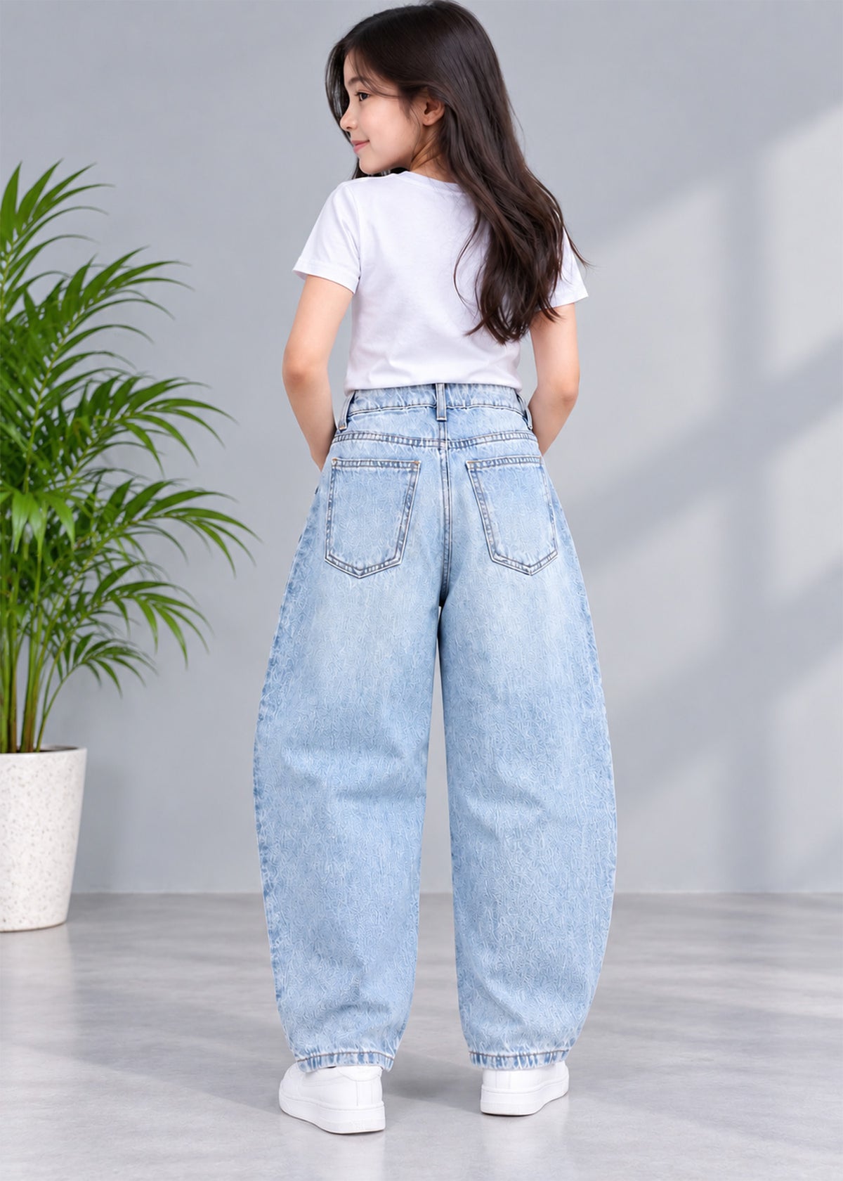 M&S girl barell fit light blue jeans non stretch 871