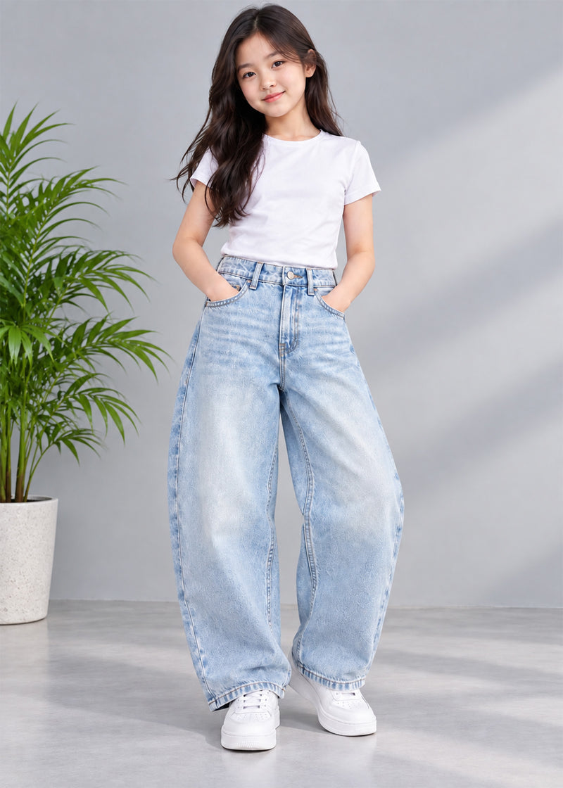 M&S girl barell fit light blue jeans non stretch 871