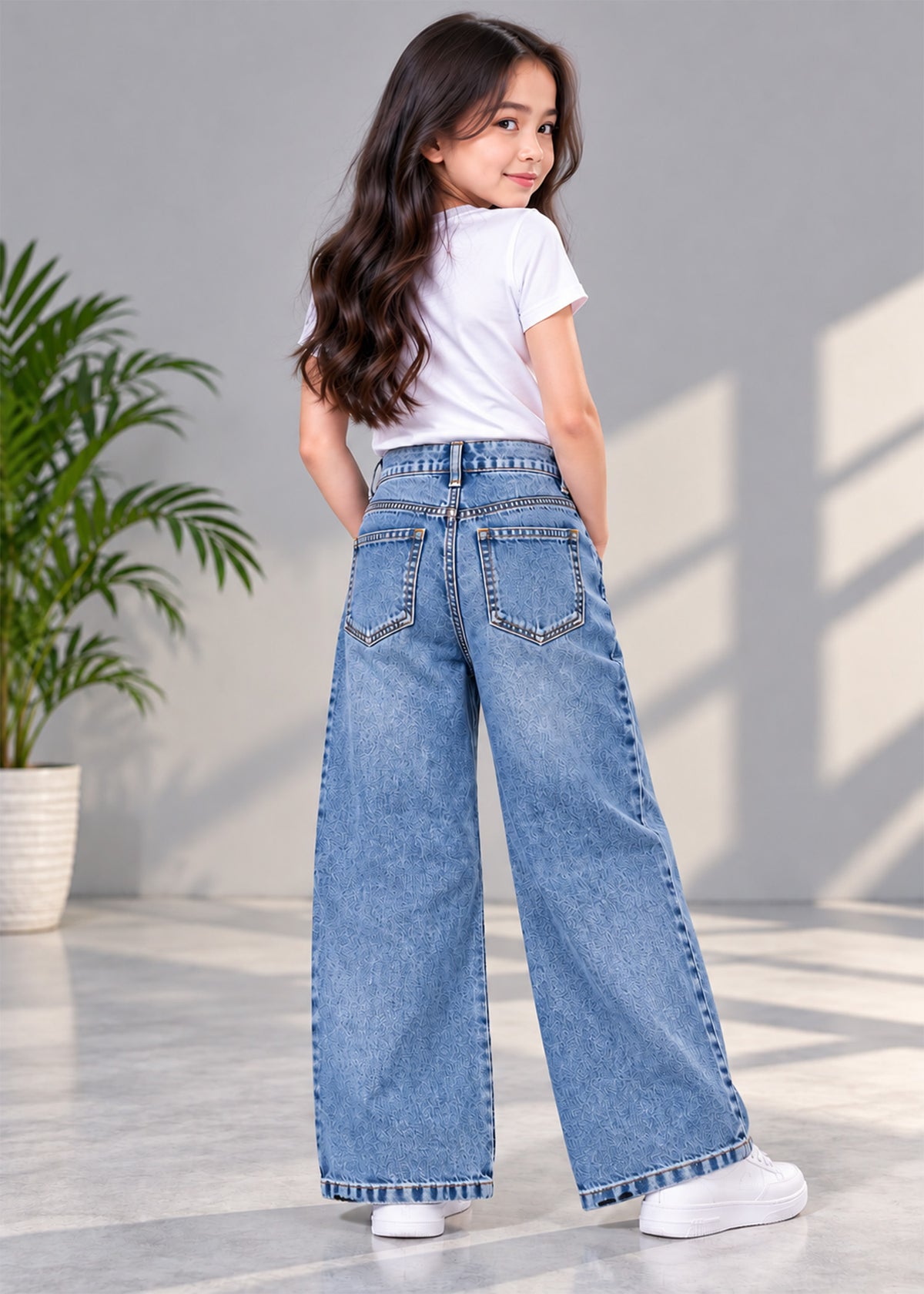 M&S girl wide leg mid blue jeans non stretch 874