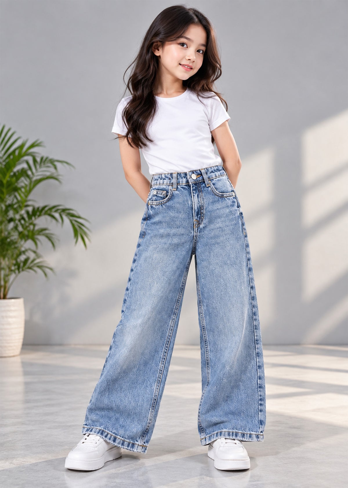 M&S girl wide leg mid blue jeans non stretch 874