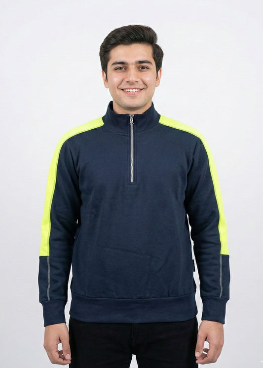 Men Quarter Zipper Blue Green SP