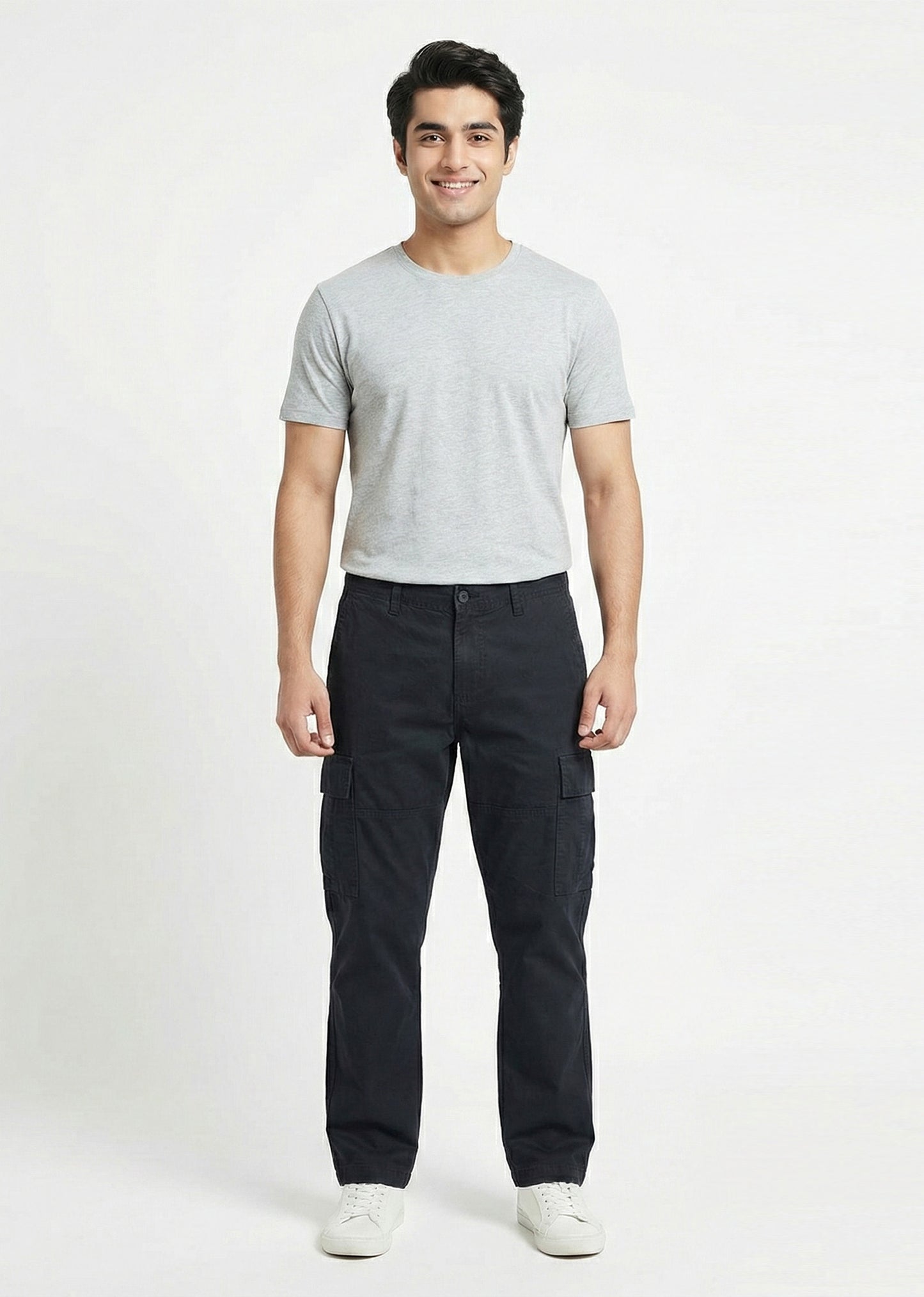 Jack & Jones-Men Smart Straight Fit Cotton Cargos Pants Black 04