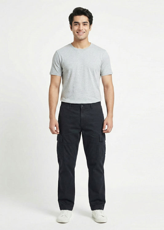 Jack & Jones-Men Smart Straight Fit Cotton Cargos Pants Black 04