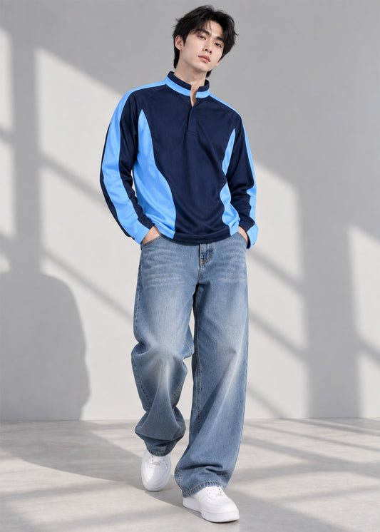 Falcon Men’s Long Sleeve Rugby Top Navy & Sky 770