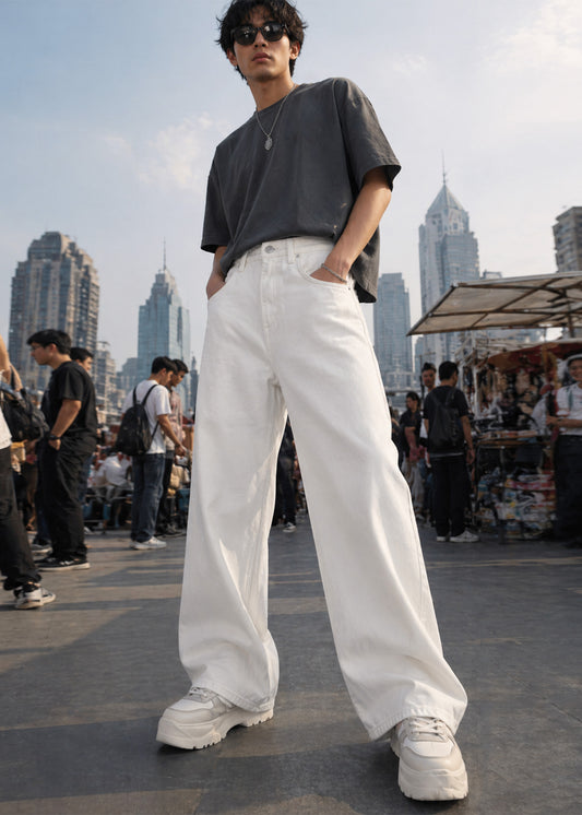 Celio-Men Loose Fit Jeans Off White Dia 501