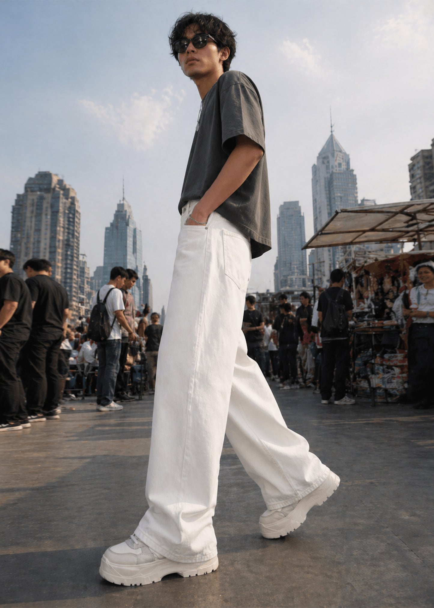 Celio-Men Loose Fit Jeans Off White Dia 501