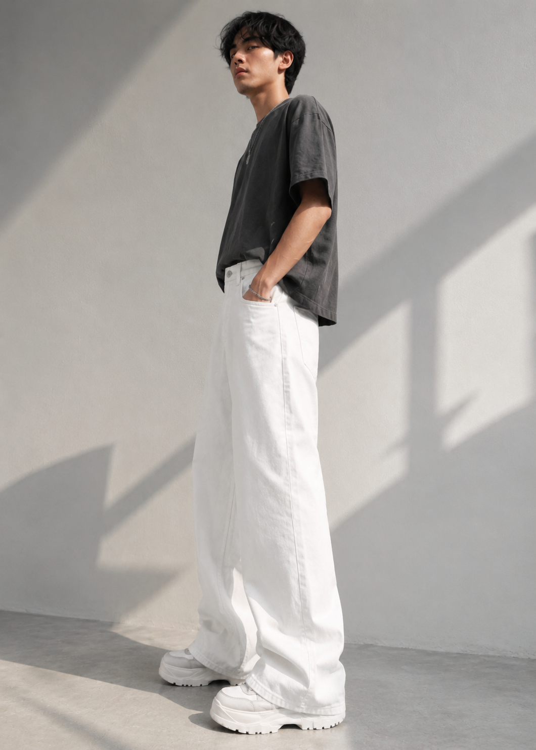 Celio-Men Loose Fit Jeans Off White Dia 501