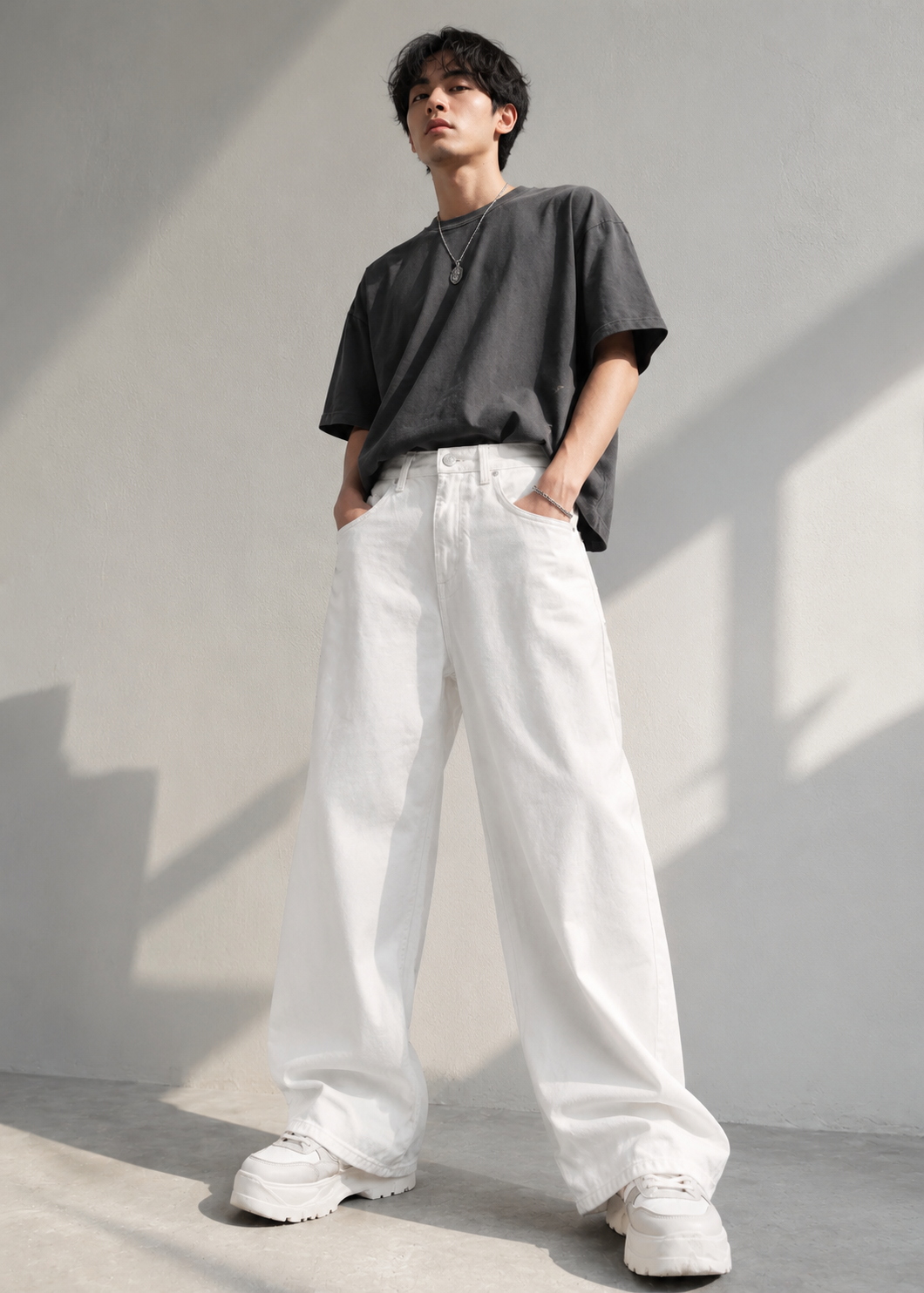 Celio-Men Loose Fit Jeans Off White Dia 501