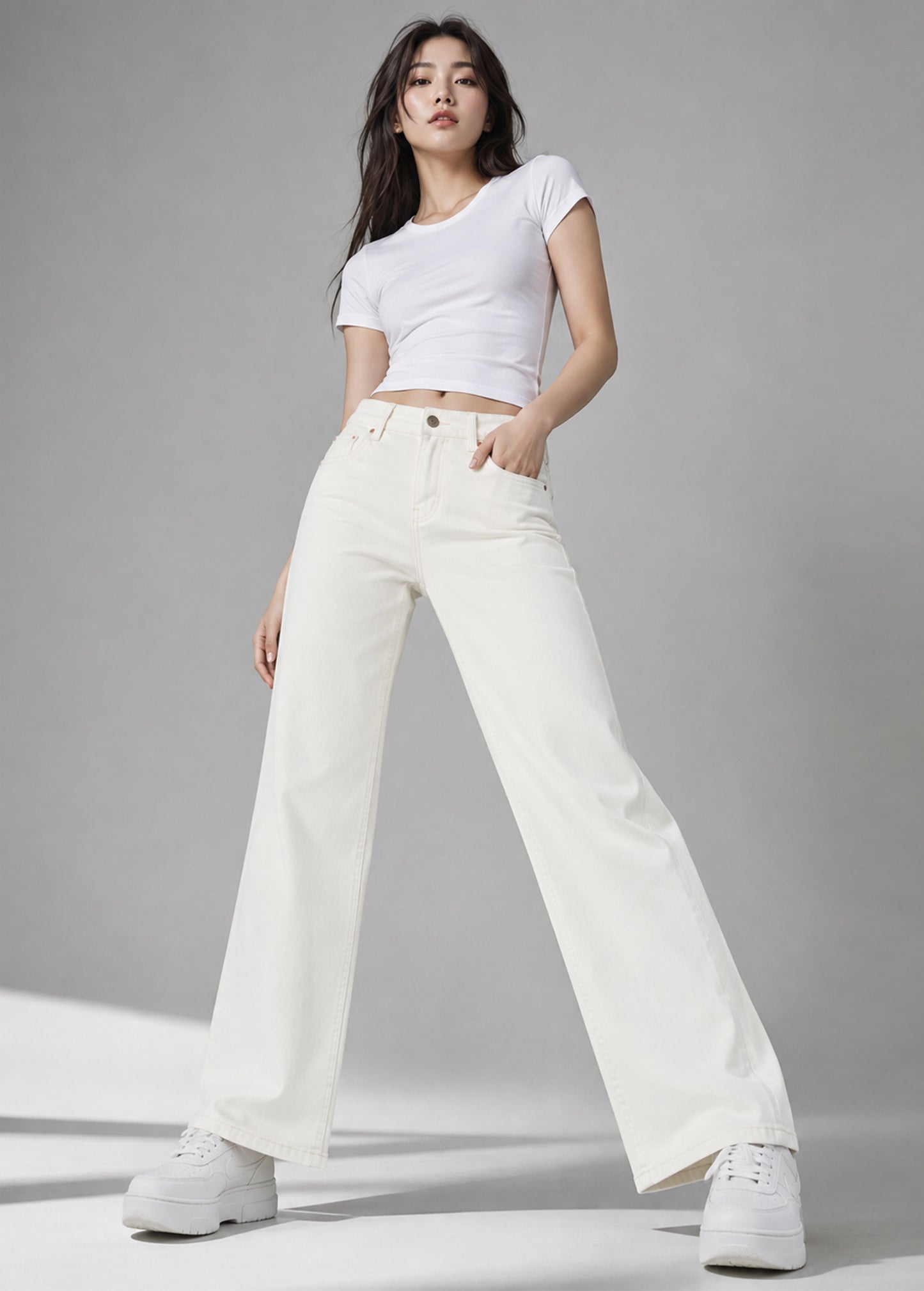 H&M Women Straight Fit Jeans Off White US 674