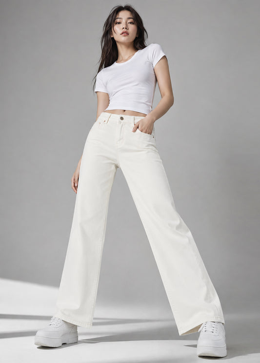 H&M Women Straight Fit Jeans Off White US 674