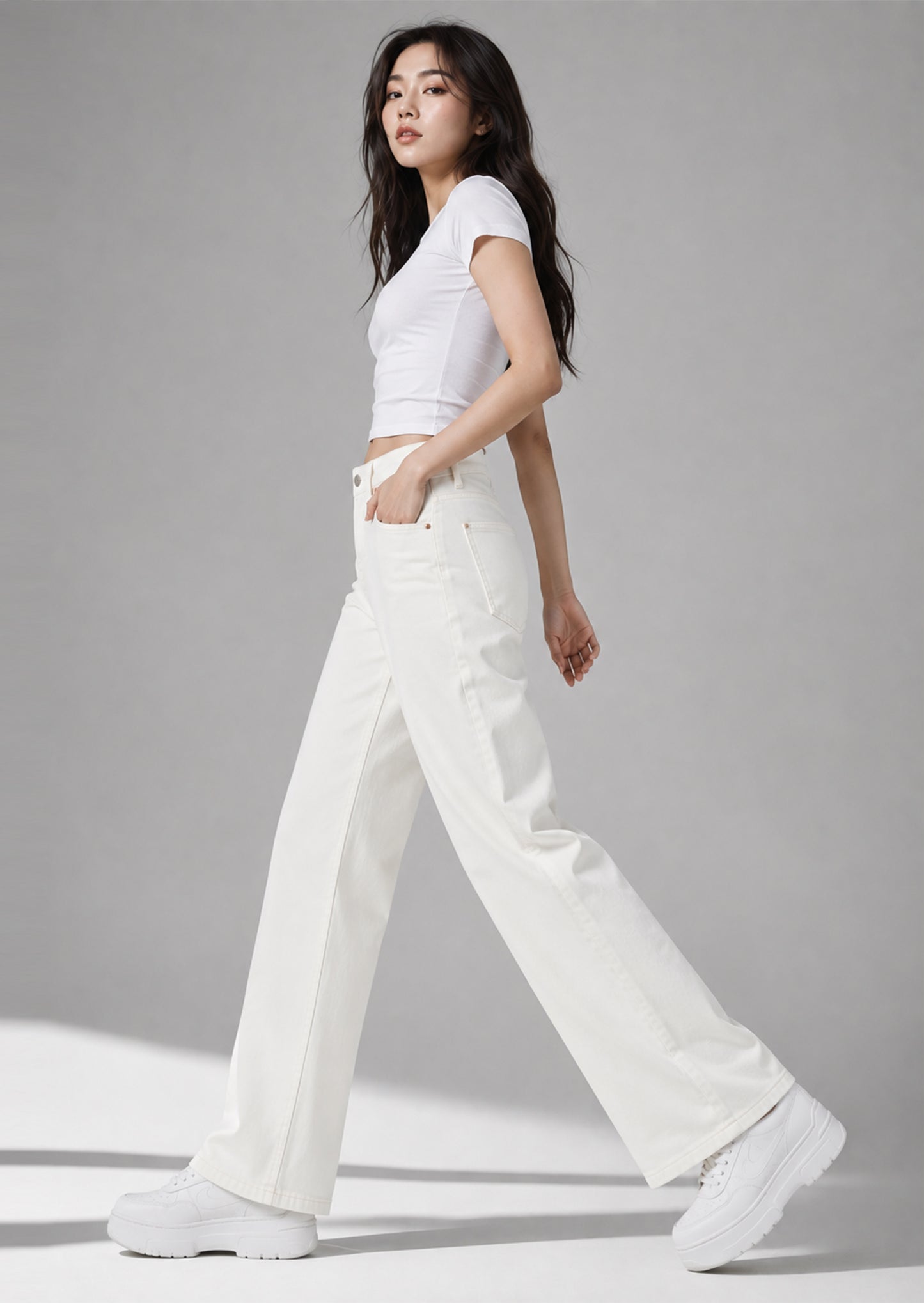 H&M Women Straight Fit Jeans Off White US 674