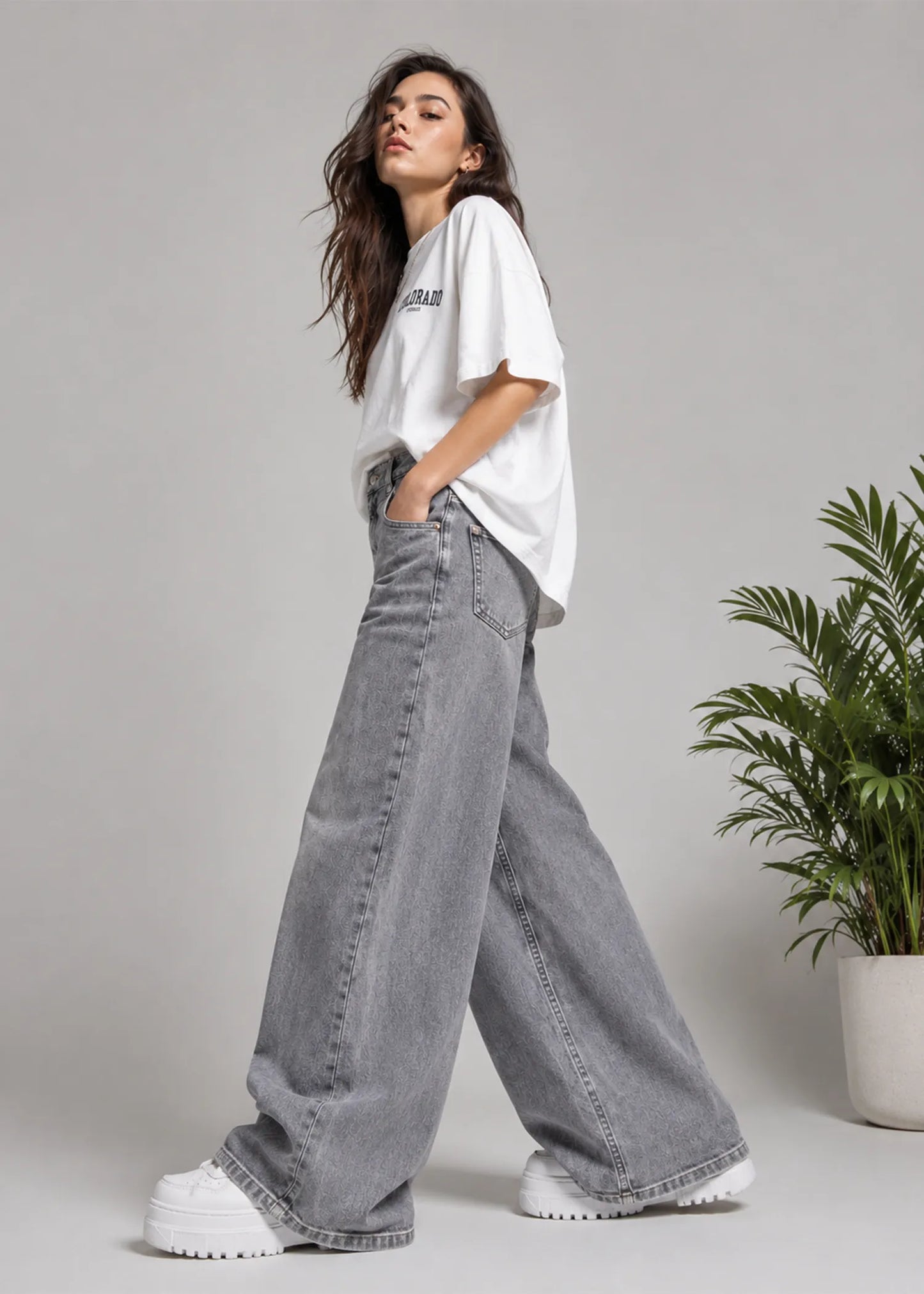 Street One Women Wide Leg Jeans Gray 548